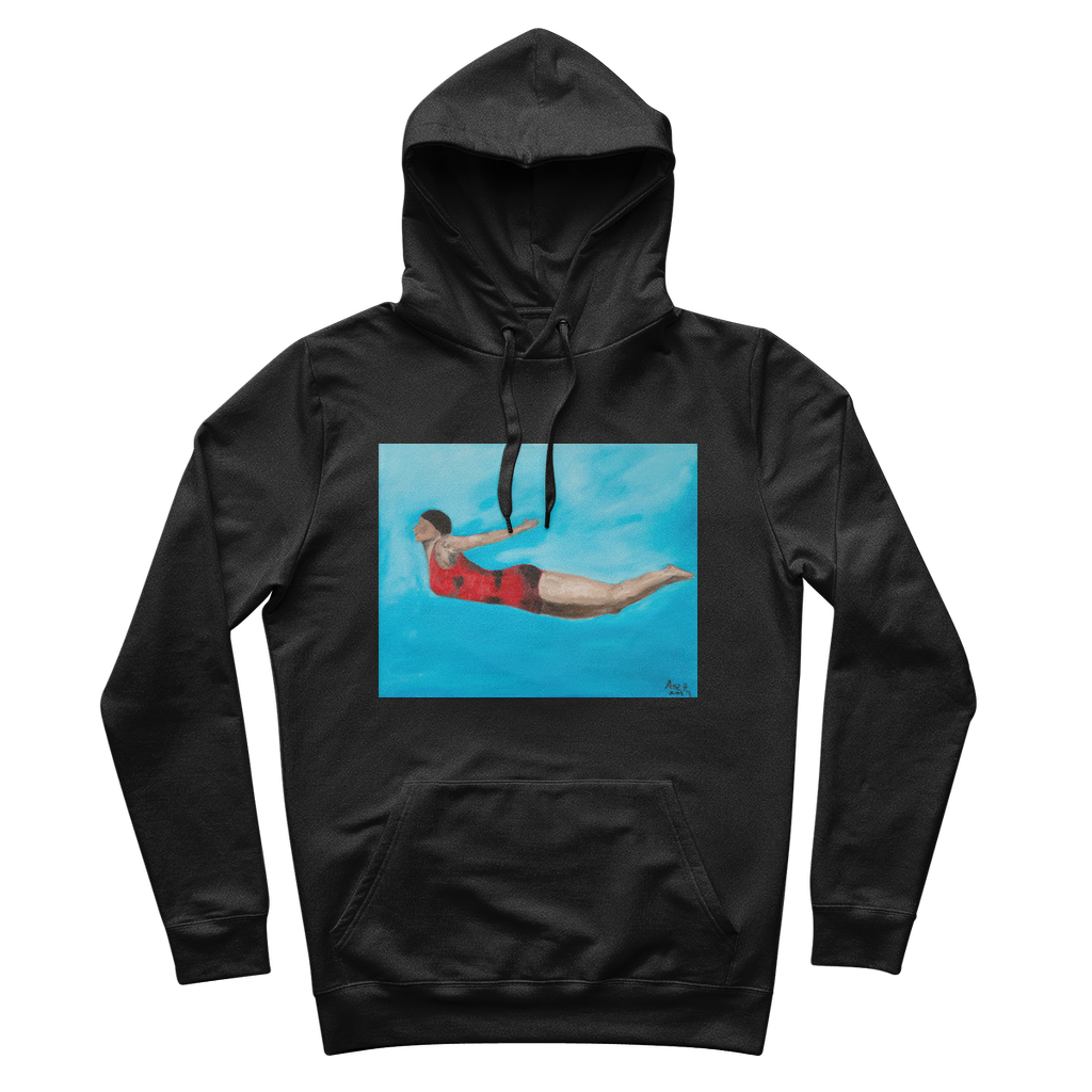 THE DIVER organic cotton hoodie front view double fabric hood kangaroo pocket self-colored cords ribbed cuffs 280gsm GOTS