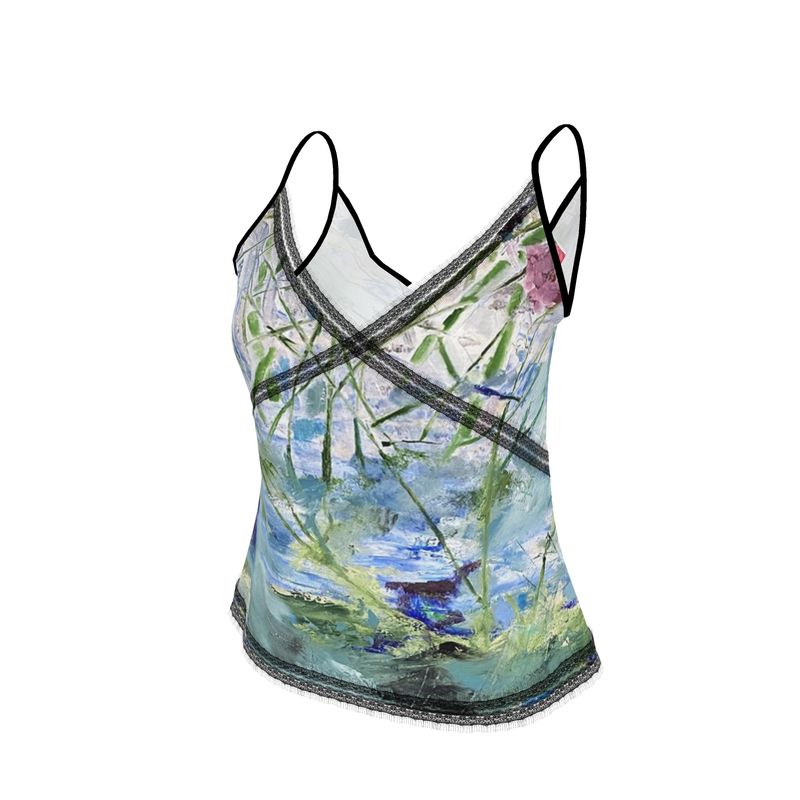 Tank top with floral design on a white background