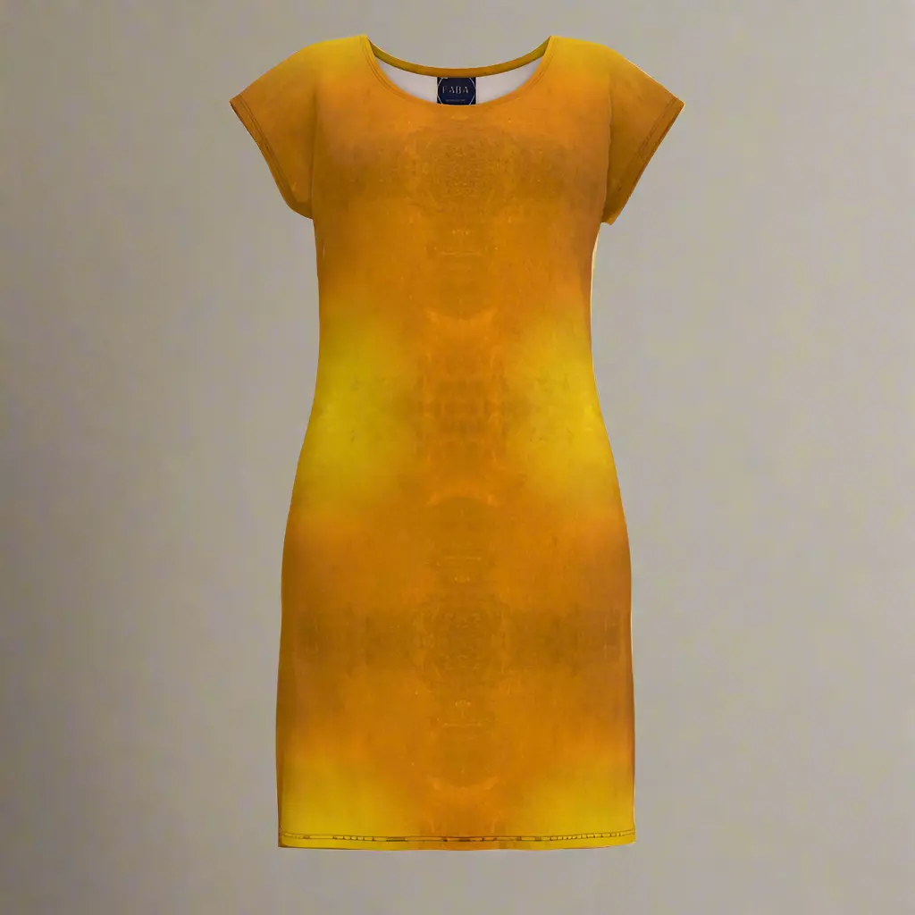 Yellow dress with a subtle pattern on a plain background