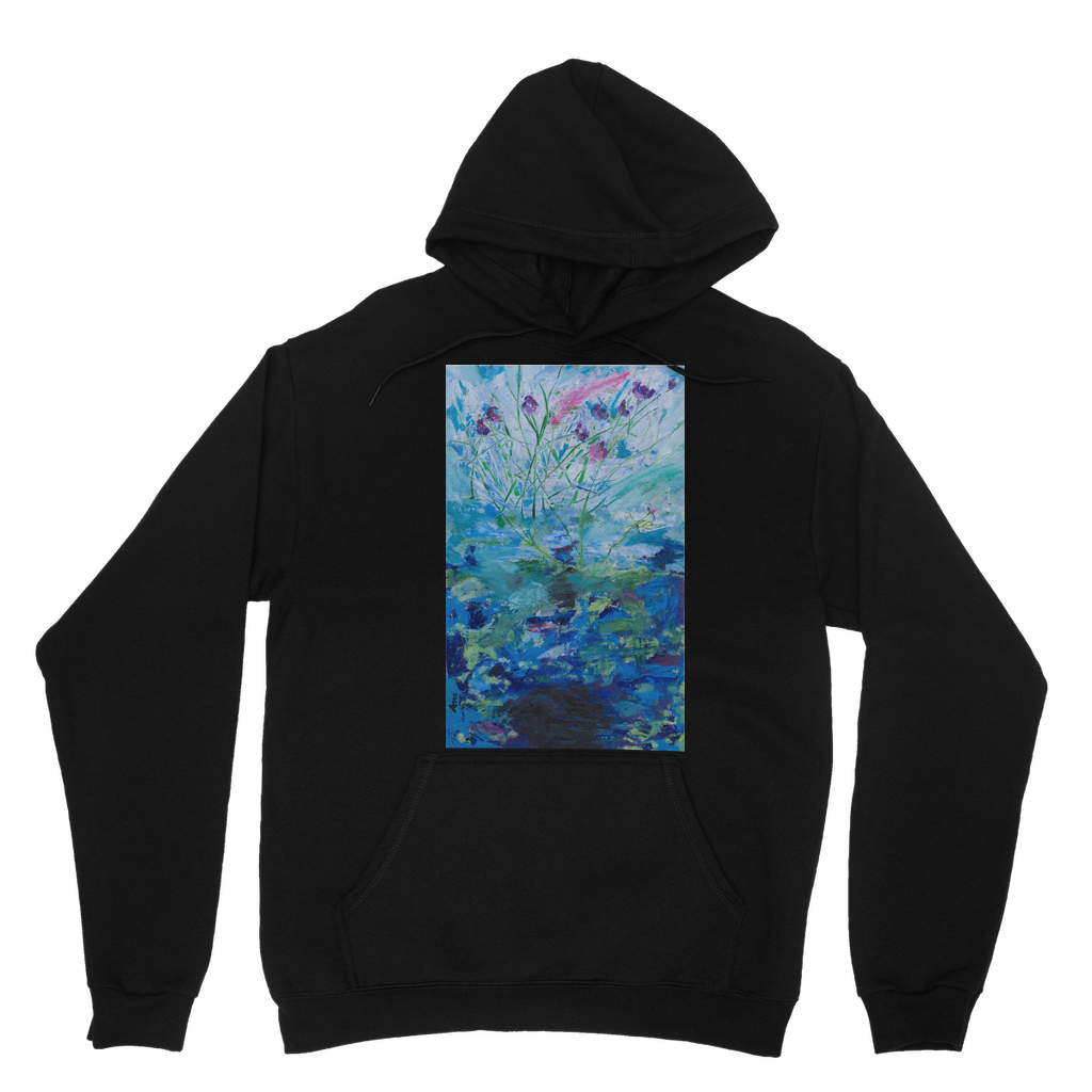 Secret Life of Plants cotton hoodie front view showing plant artwork by Ane Howard 80% cotton pre-shrunk modern classic fit