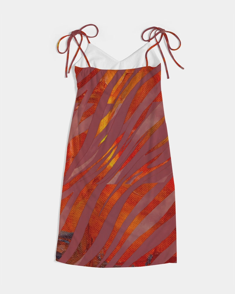 Red Burst Women's Tie Strap Split Dress-FABA Collection