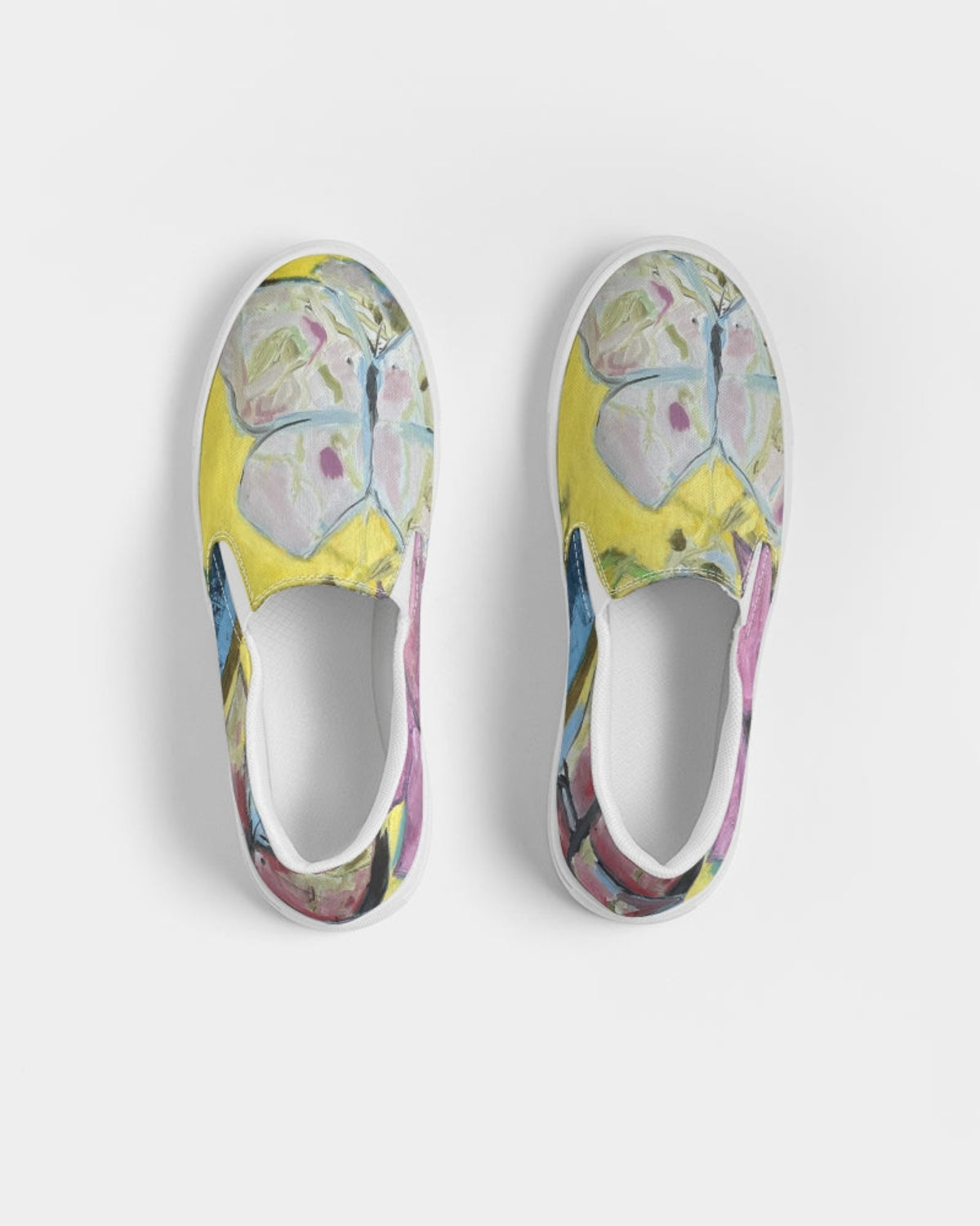 Pair of colorful flip-flop shoes on a white background