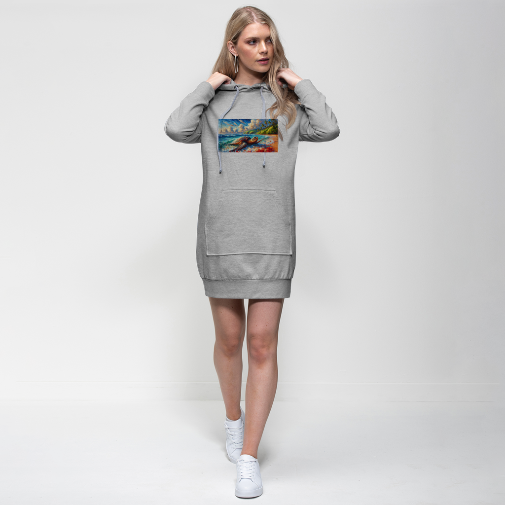 Aloha Sea Turtle ringspun cotton hoodie dress relaxed fit 280gsm kangaroo pocket drawstring hood toggles limited-edition print