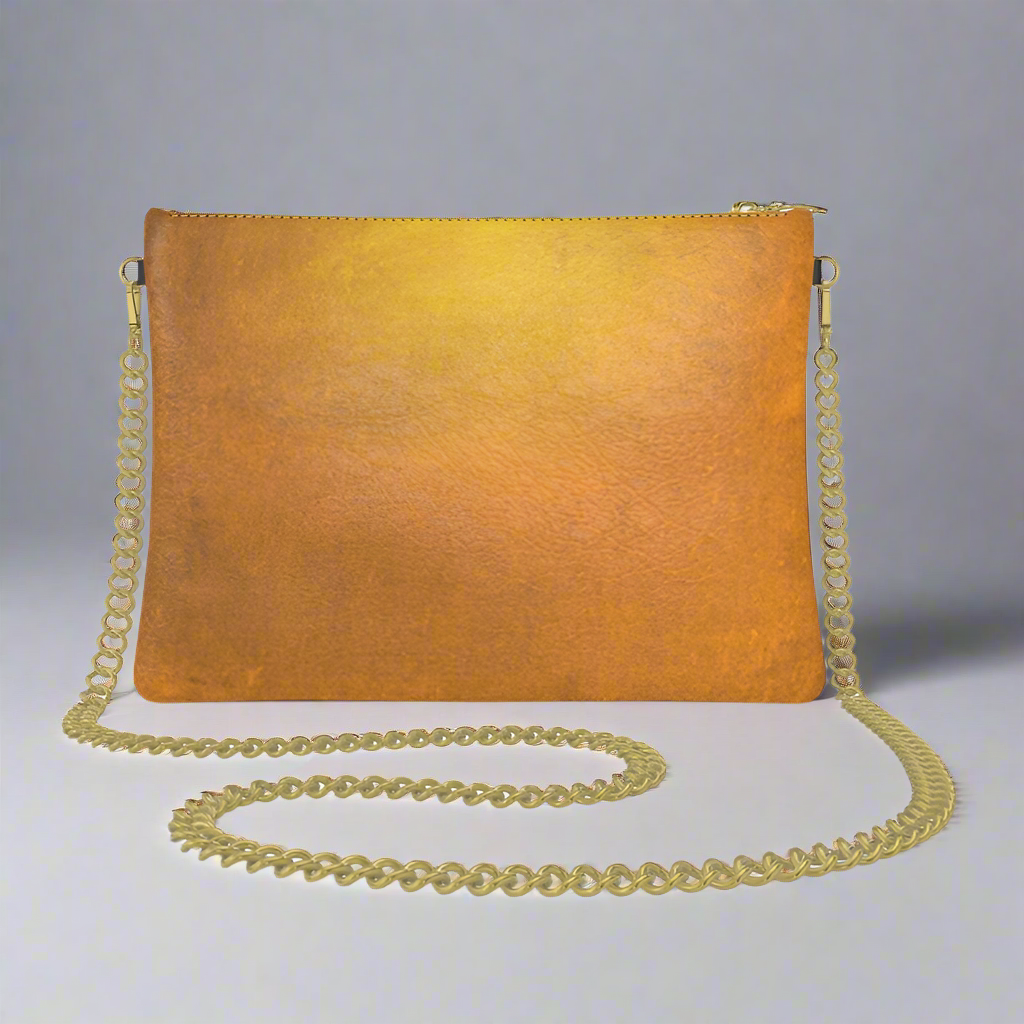 gold clutch leather with gold chain