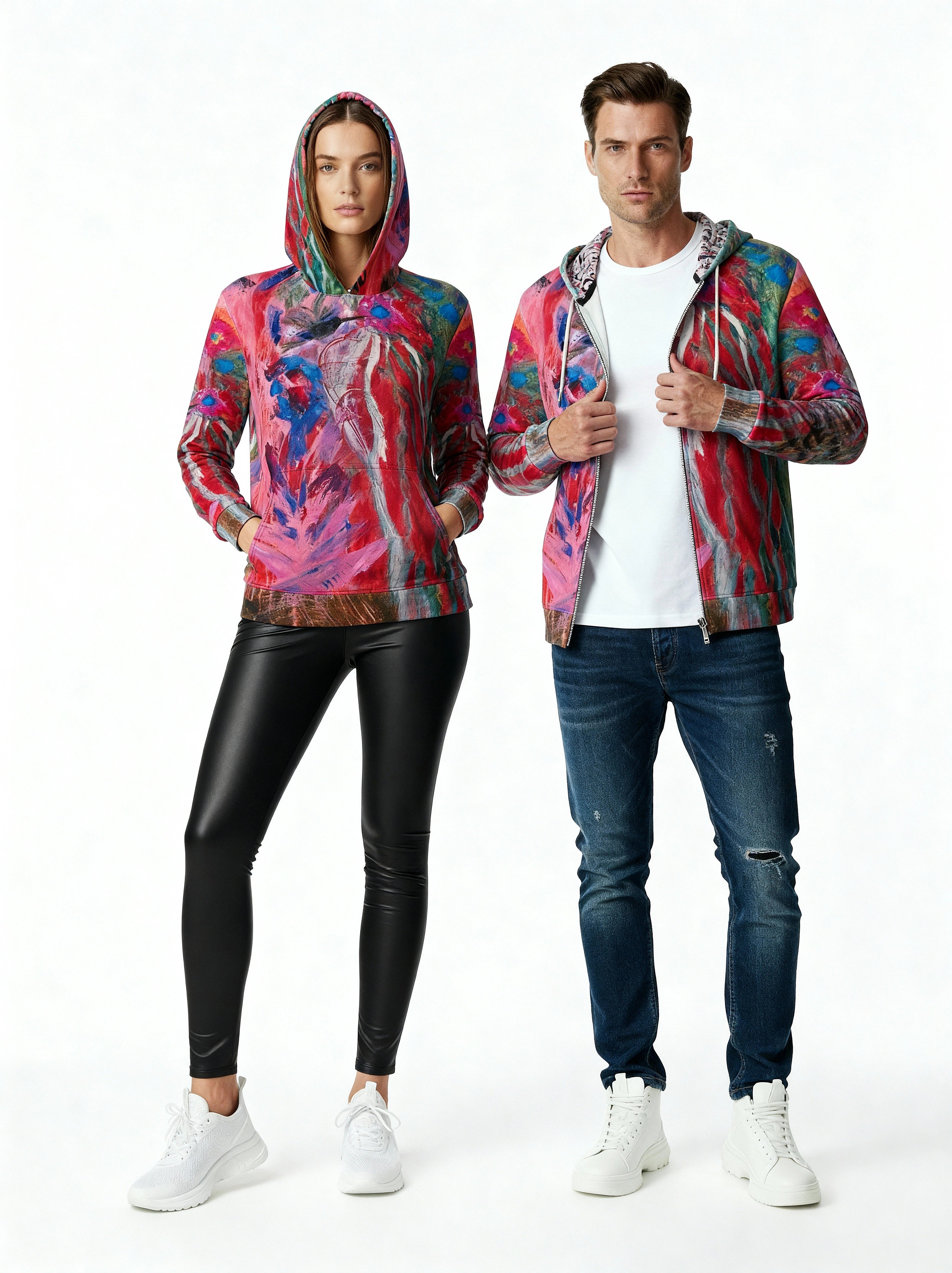 Bird of Paradise Unisex Hoodie with Ane Howard large floral print on chest and hood in eco-friendly made-to-order fabric