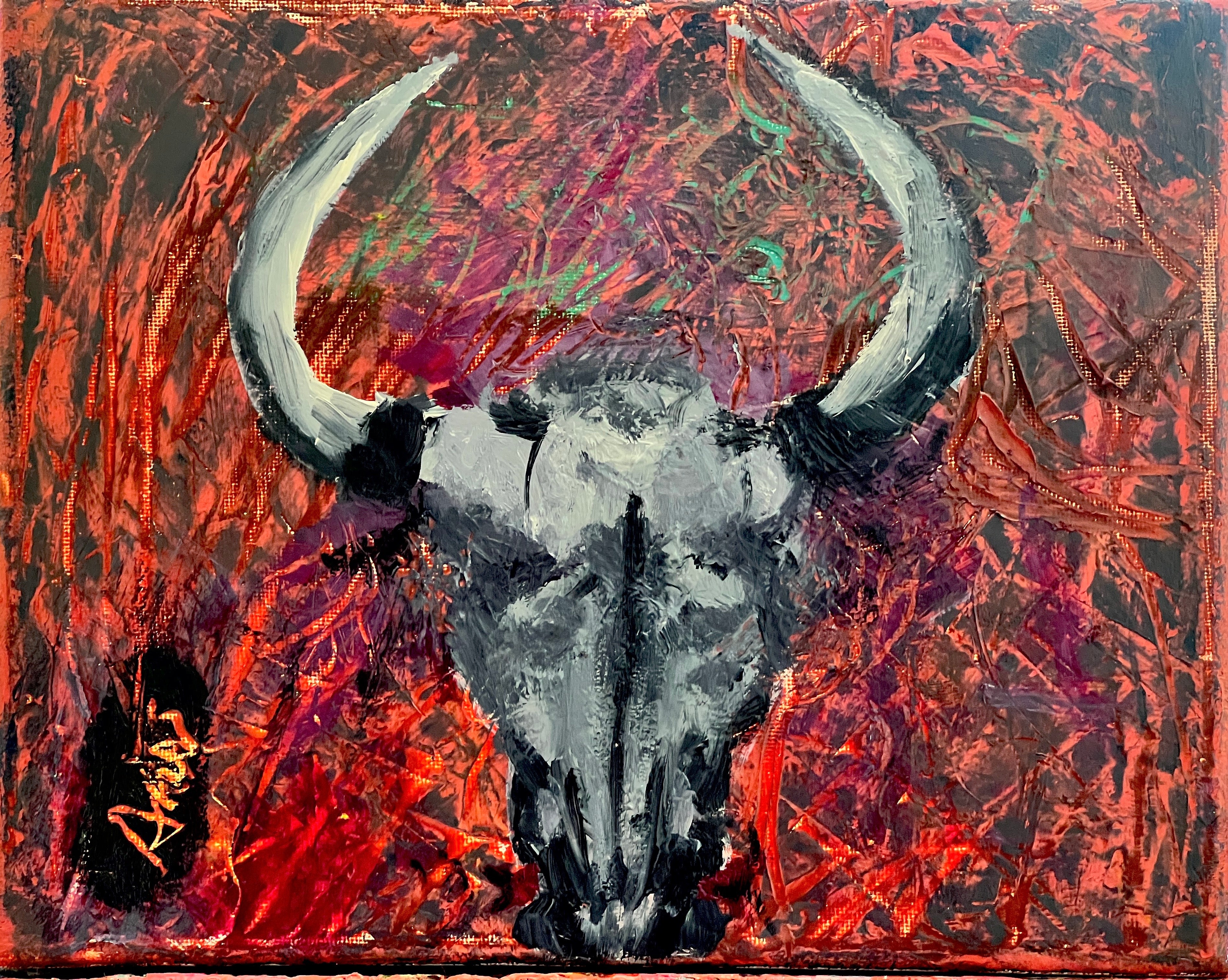 original artwork cow skull by Ane Howard