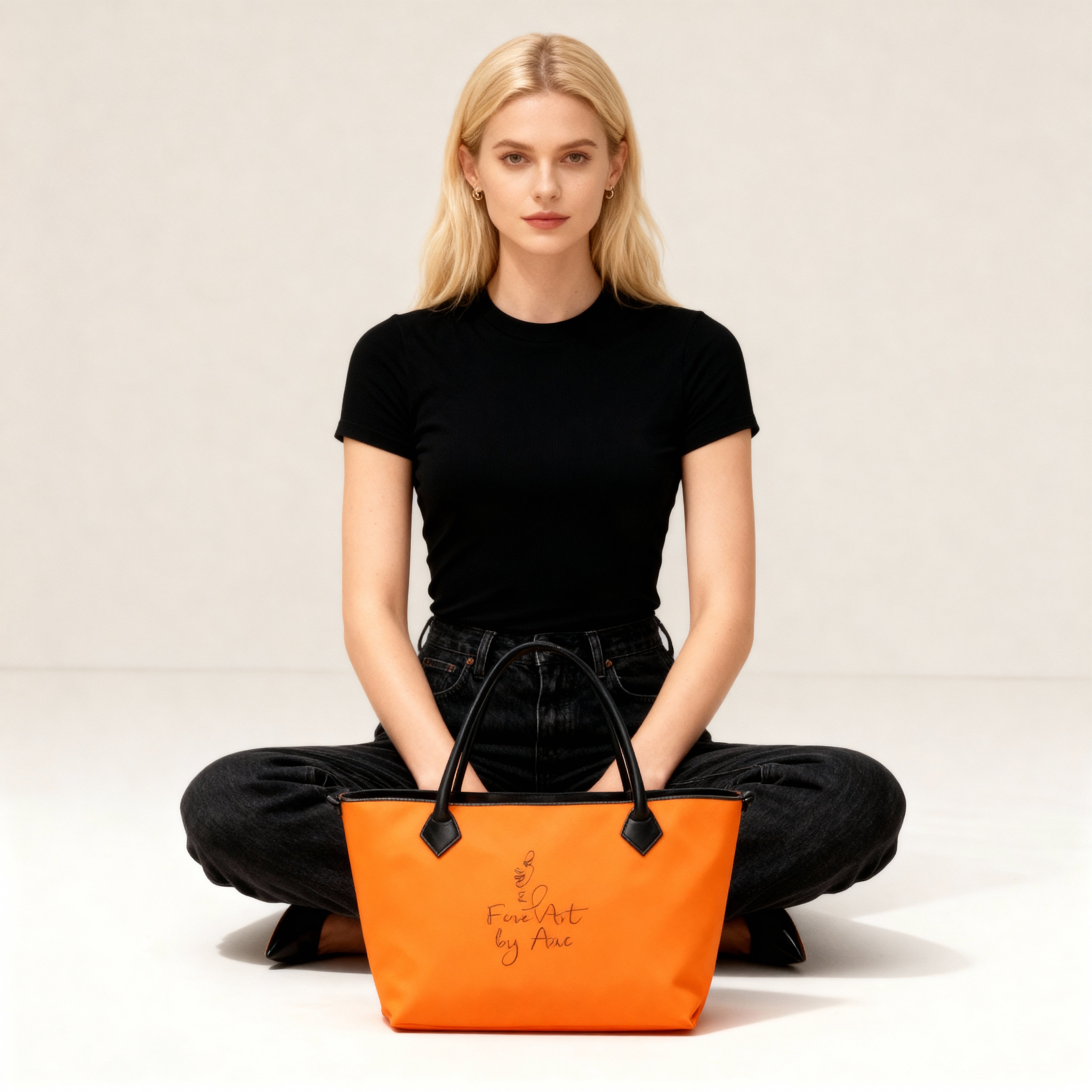 Signature Sunshine Handbag smooth nappa leather zip closure long handles 3 internal pockets artist-designed handmade in London