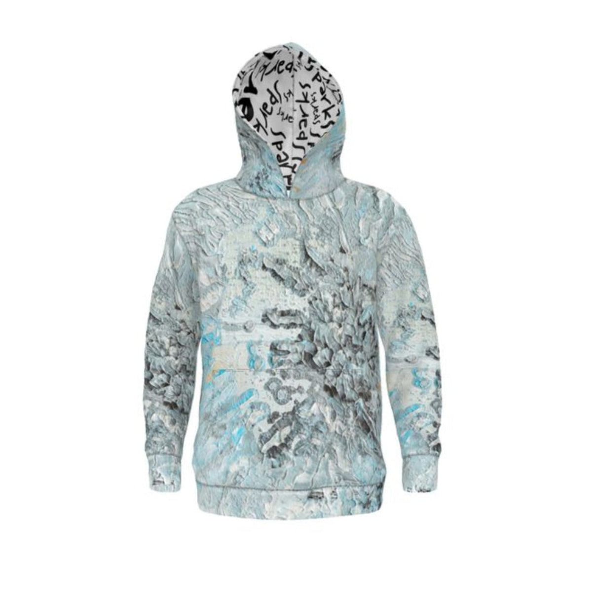 Light blue camouflage hoodie on a white background