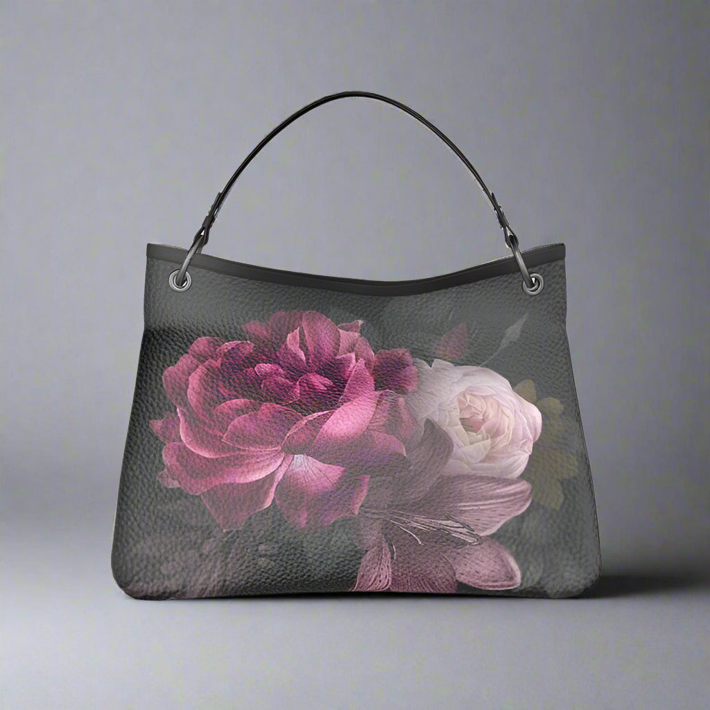 Tartan Roses Talbot Slouch Bag full-grain Nappa leather black Nappa accents detachable handle protective metal studs 16.5x12.2x8.3