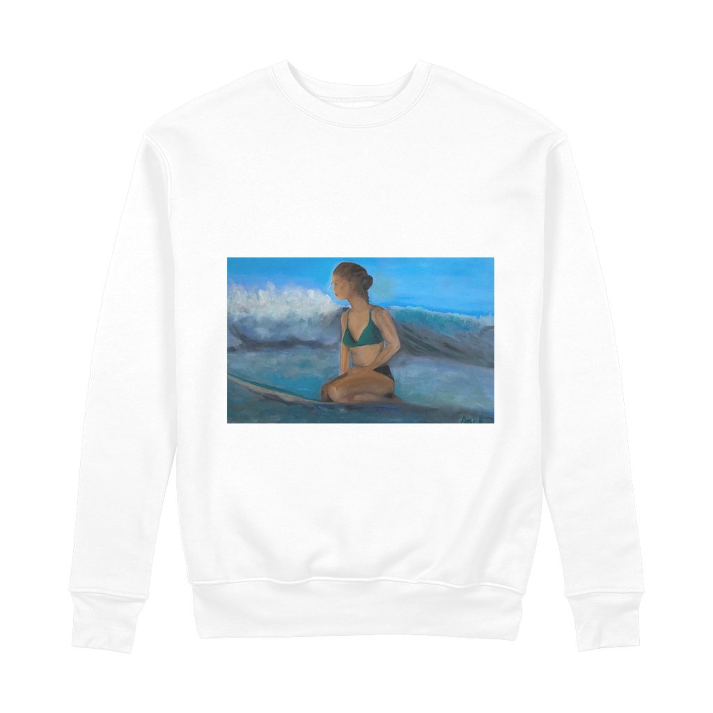 100% Organic Cotton Sweatshirt Surfer Waiting for the next Wave - FABA Collection