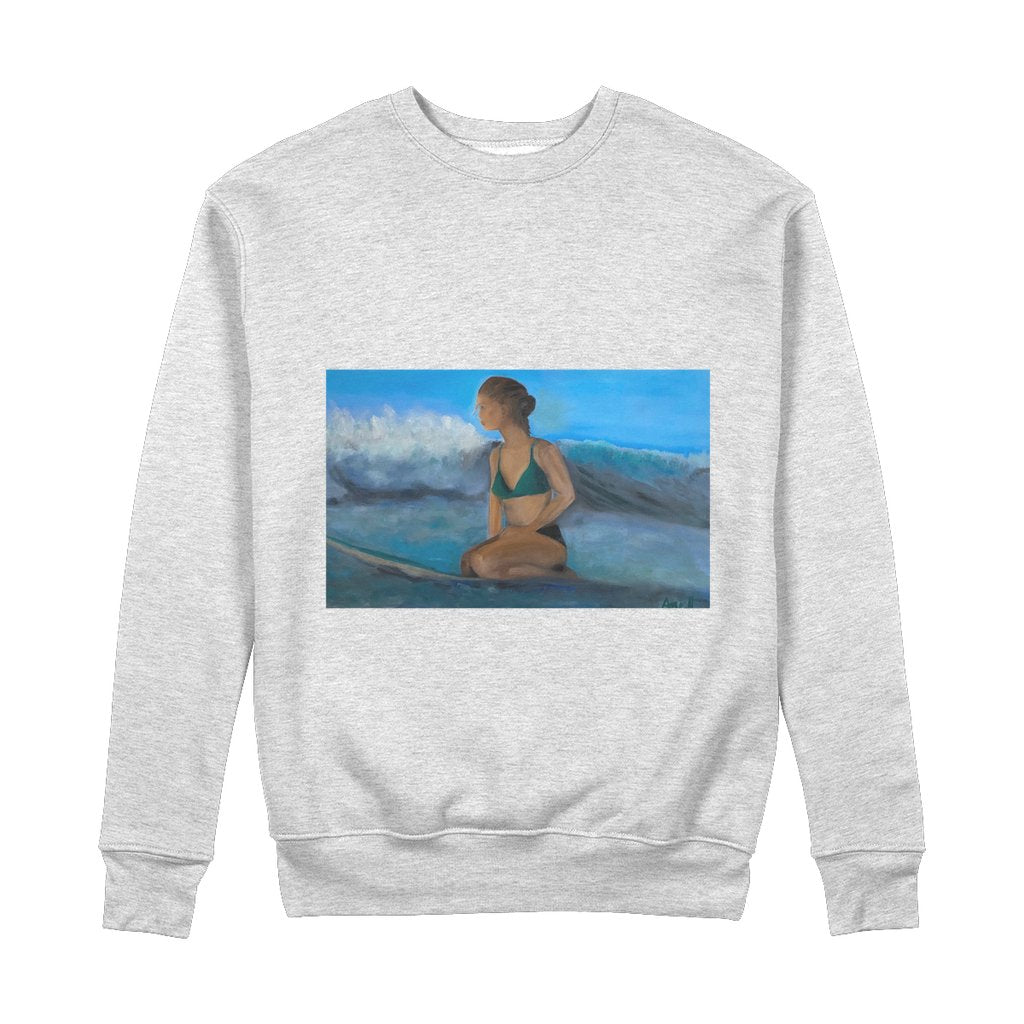 100% Organic Cotton Sweatshirt Surfer Waiting for the next Wave - FABA Collection