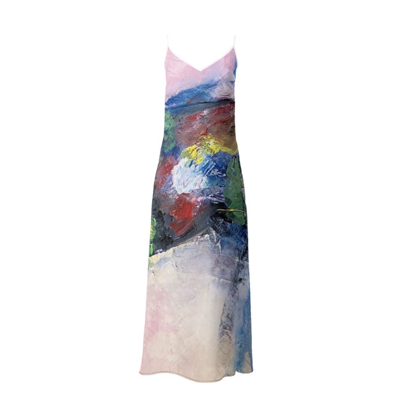 Silk Slip Dress Abstract Splash of Life-FABA Collection