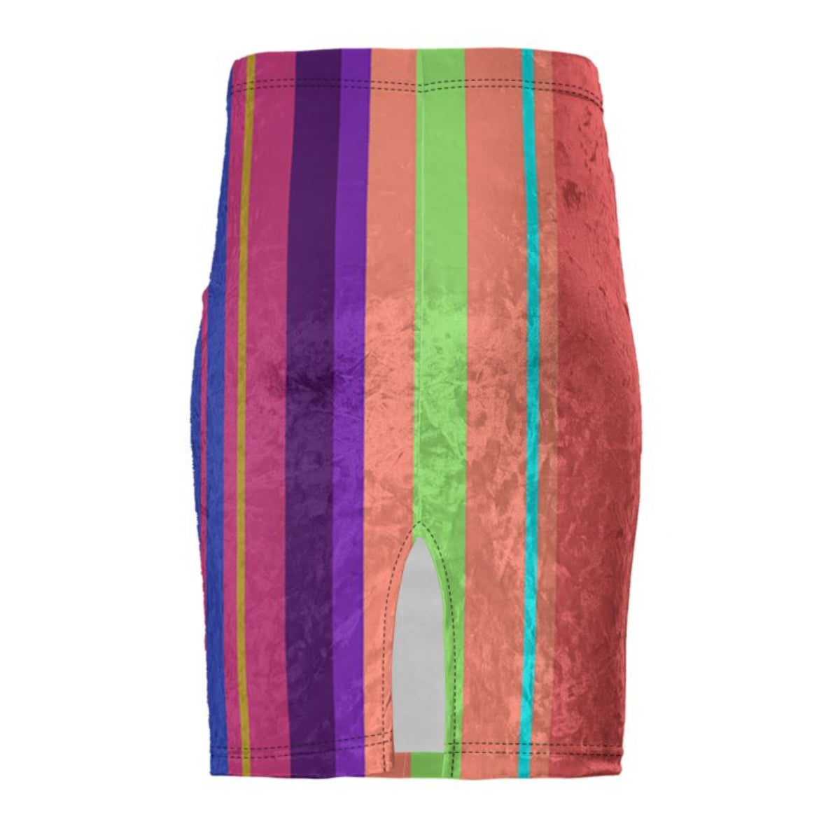 back of the Velvet Pencil Skirt Happy Stripes-Rear slit - 7" from bottom