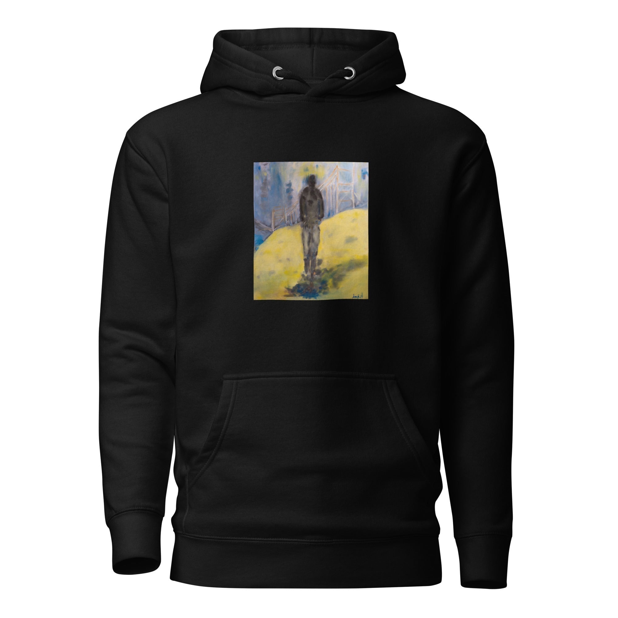 Walking Away Cotton Hoodie unisex 100% cotton face 65/35 blend front pouch pocket self-fabric back patch