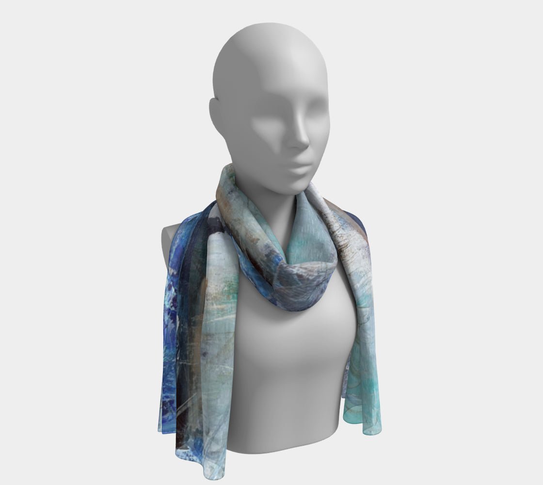 Long Silk Scarf Woman Walking at the Beach - FABA Collection