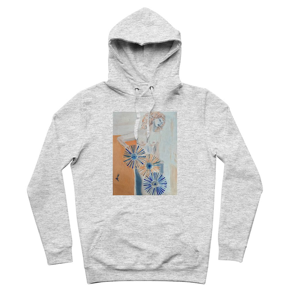 Spinning My Wheels organic cotton hoodie front view double-layer hood kangaroo pocket ribbed cuffs brushed-back jersey