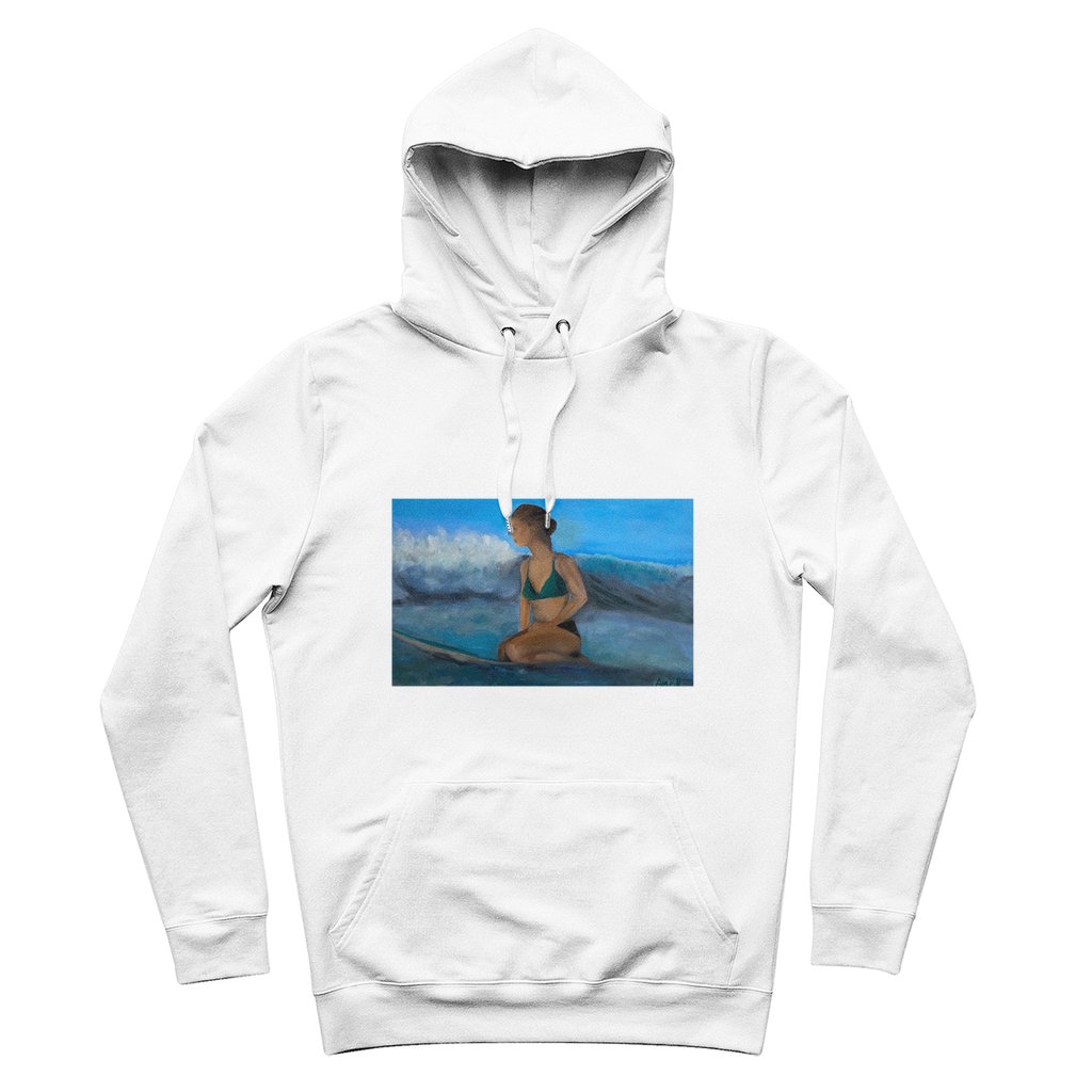 Surfer Organic Cotton Hoodie with Ane Howard oil painting print double-layer hood kangaroo pocket 280gsm GOTS OEKO-TEX