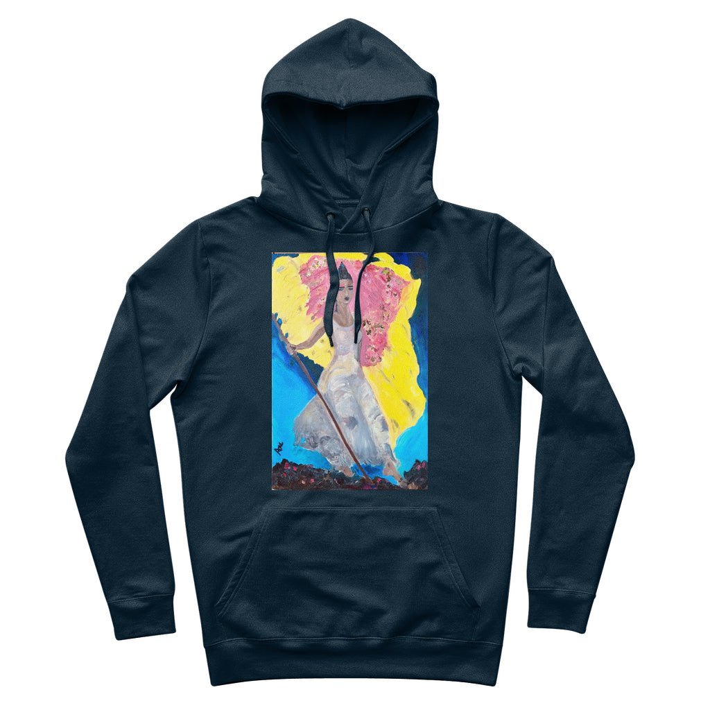 Organic Cotton Hoodie VICTORY front view with Victory artwork double-layer hood kangaroo pocket ribbed cuff 280gsm GOTS OEKO-TEX