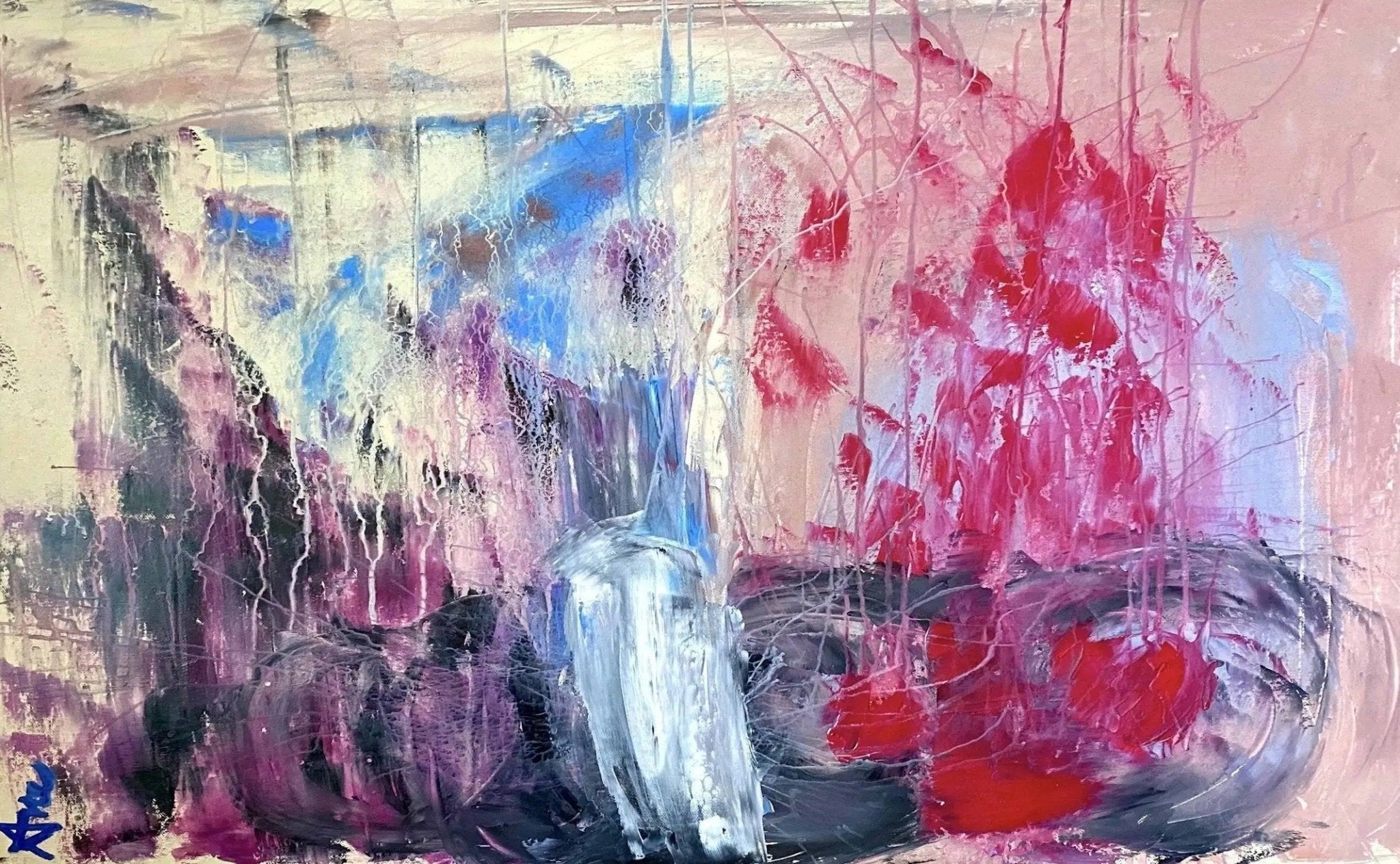 SOLD Abstract Sailing at Sunset Oil Painting - FABA Collection