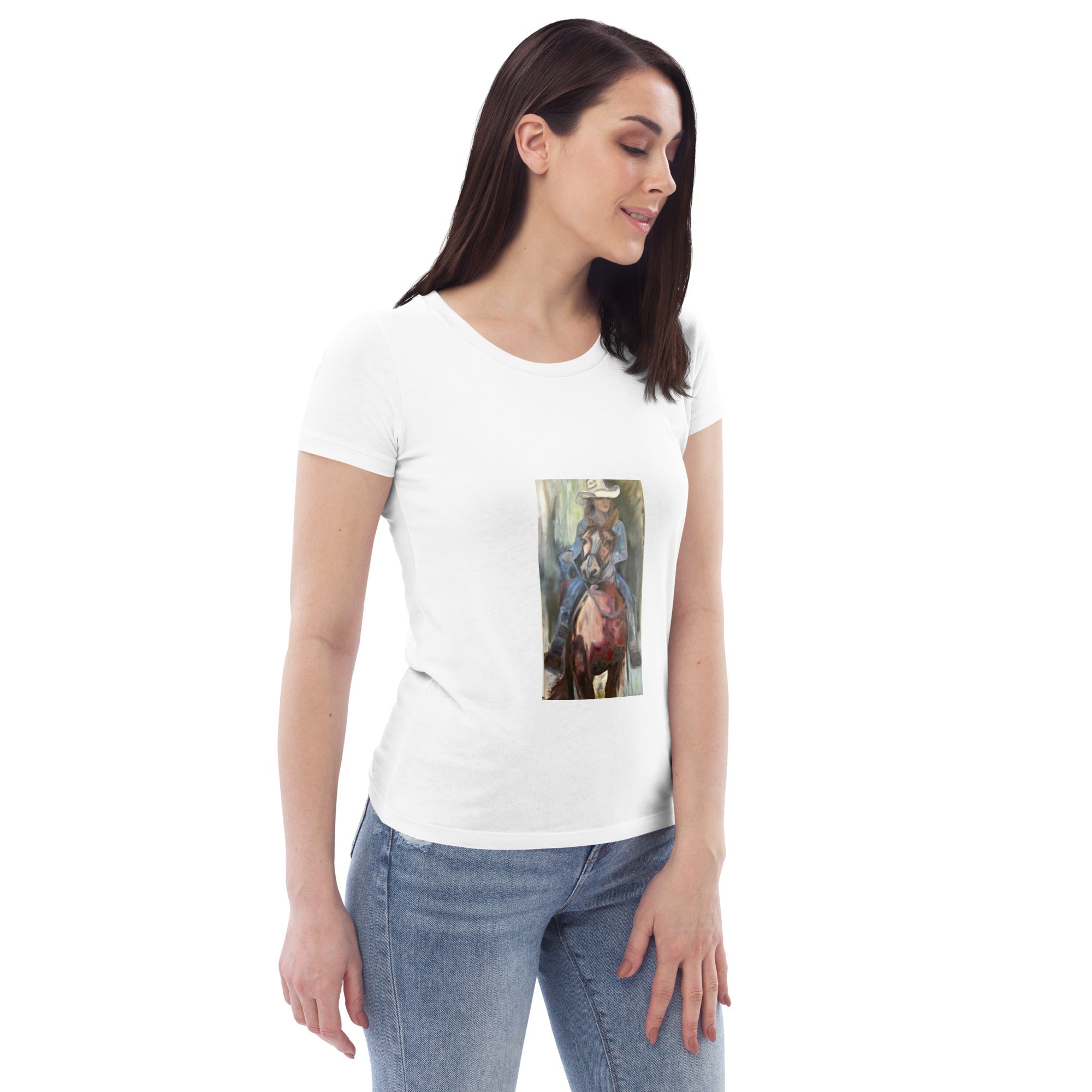Women's fitted organic cotton tee Go West Cowgirl - FABA Collection