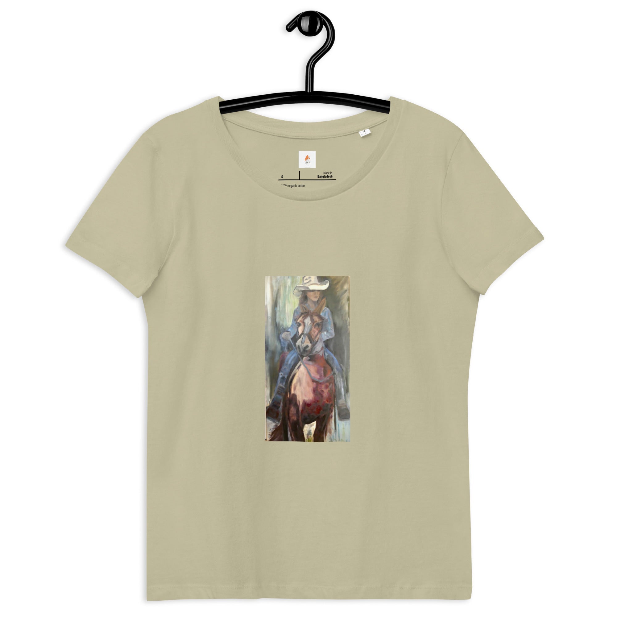 Women's fitted organic cotton tee Go West Cowgirl - FABA Collection