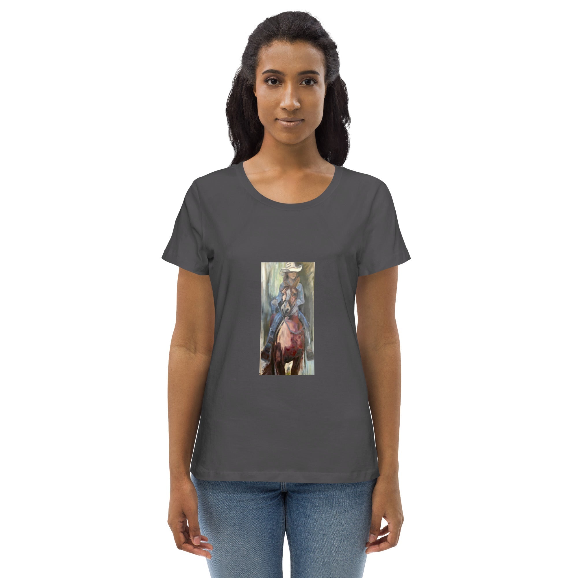 Women's fitted organic cotton tee Go West Cowgirl - FABA Collection
