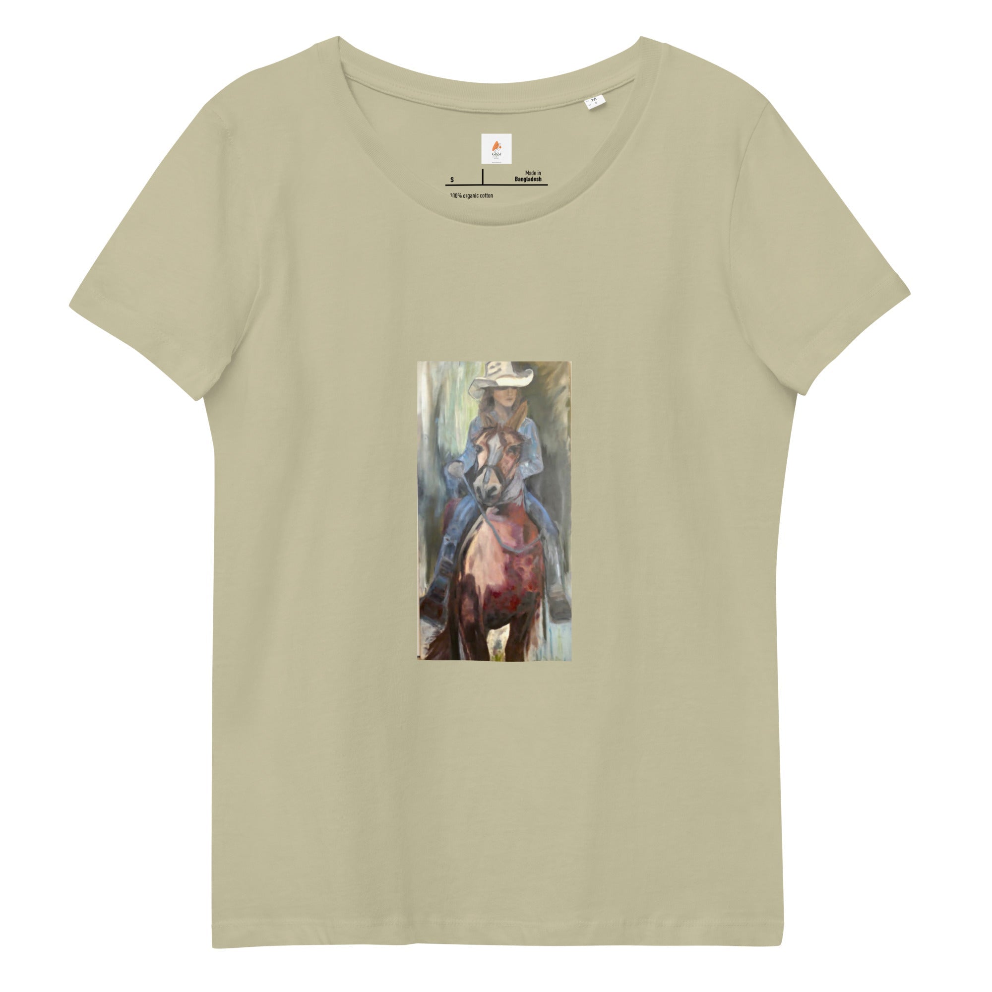 Women's fitted organic cotton tee Go West Cowgirl - FABA Collection