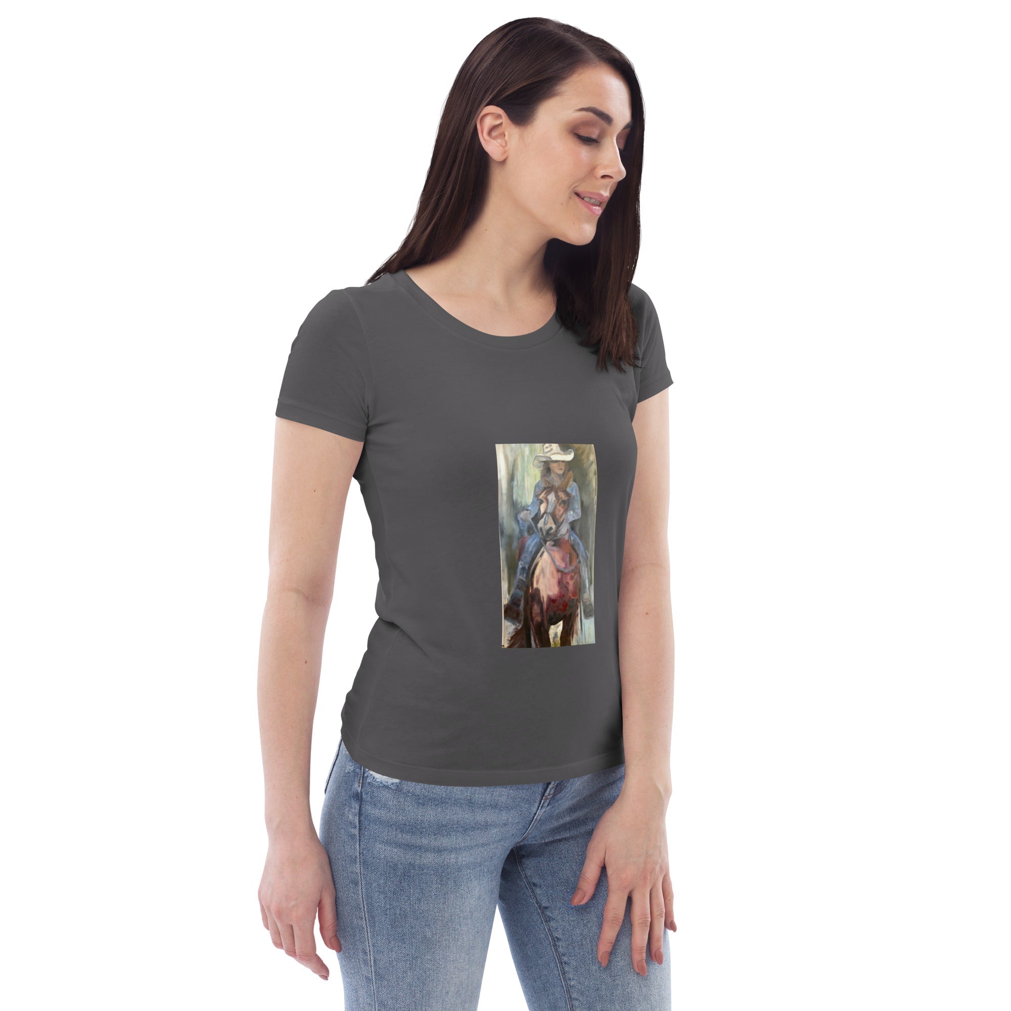 Women's fitted organic cotton tee Go West Cowgirl - FABA Collection