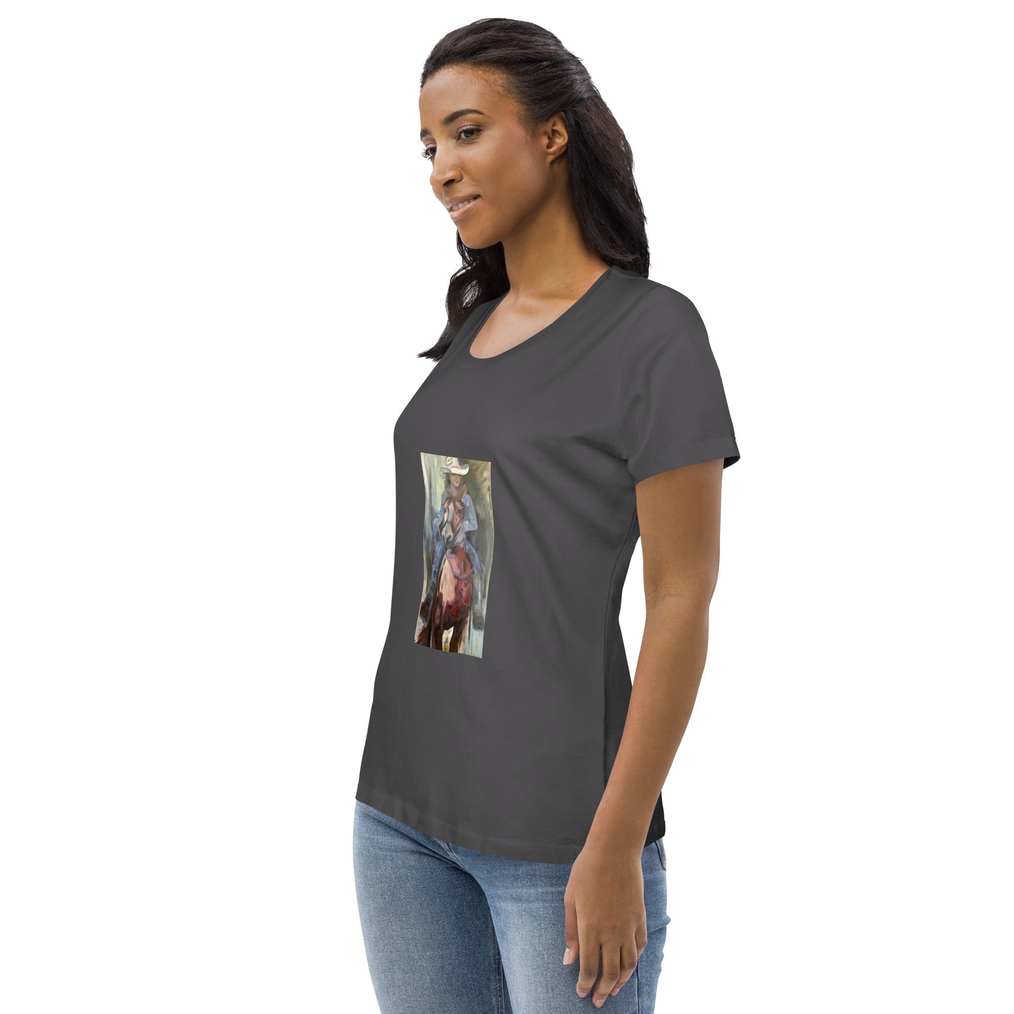 Women's fitted organic cotton tee Go West Cowgirl - FABA Collection