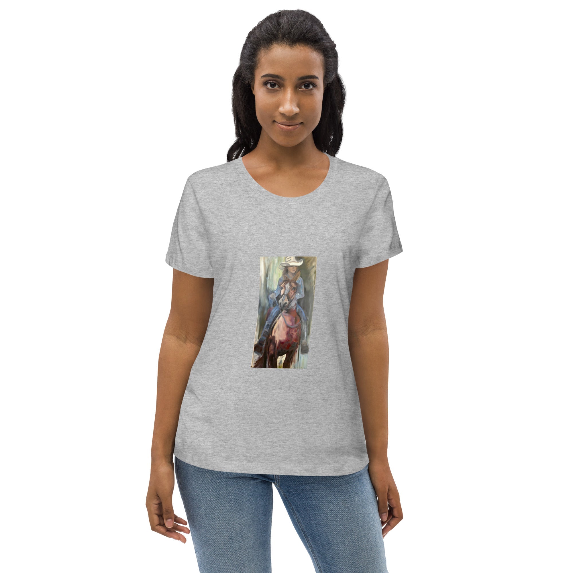 Women's fitted organic cotton tee Go West Cowgirl - FABA Collection