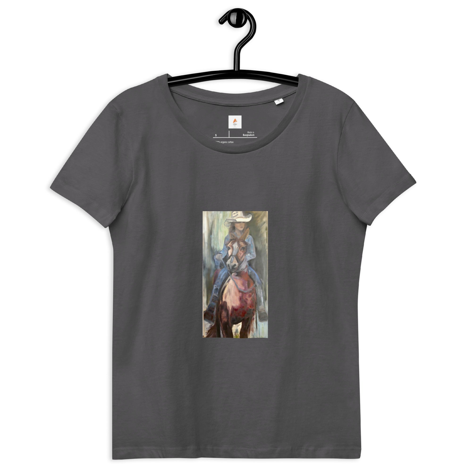 Women's fitted organic cotton tee Go West Cowgirl - FABA Collection