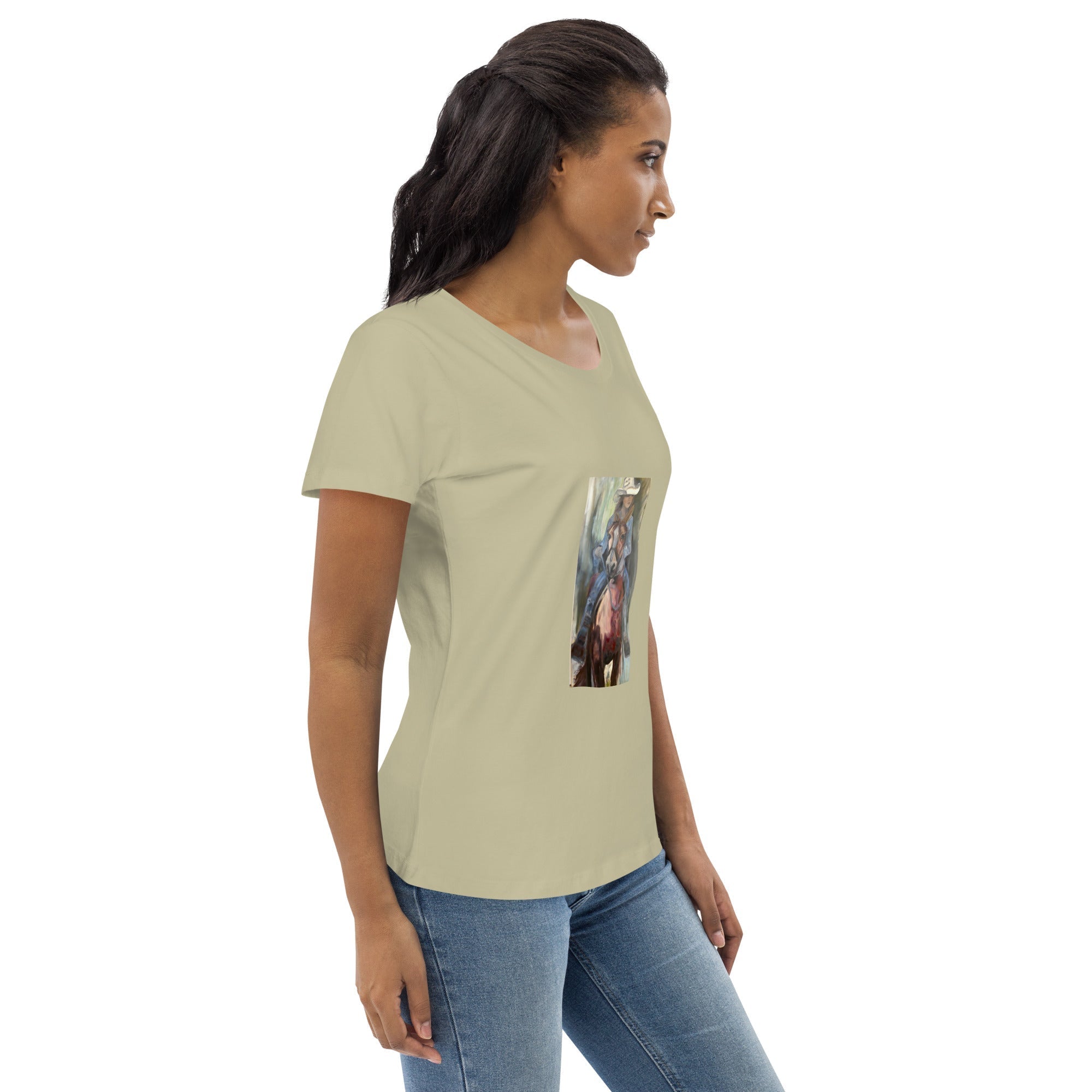 Women's fitted organic cotton tee Go West Cowgirl - FABA Collection