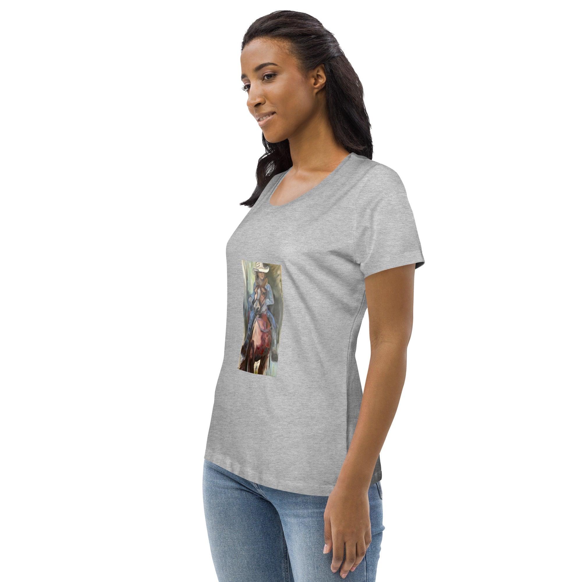 Women's fitted organic cotton tee Go West Cowgirl - FABA Collection