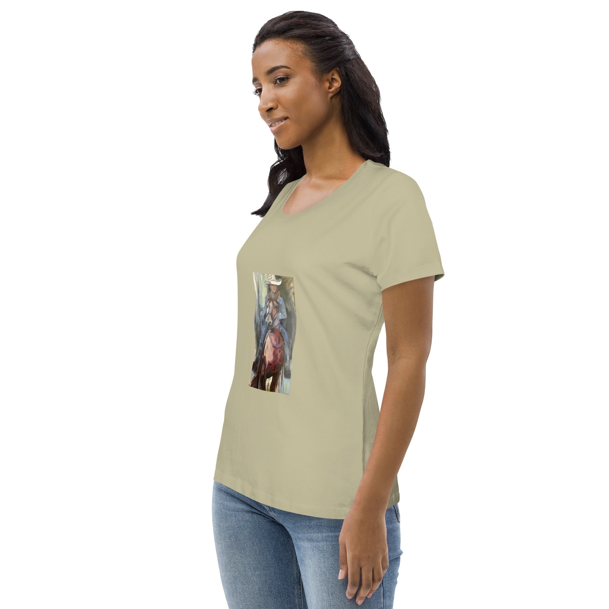 Women's fitted organic cotton tee Go West Cowgirl - FABA Collection