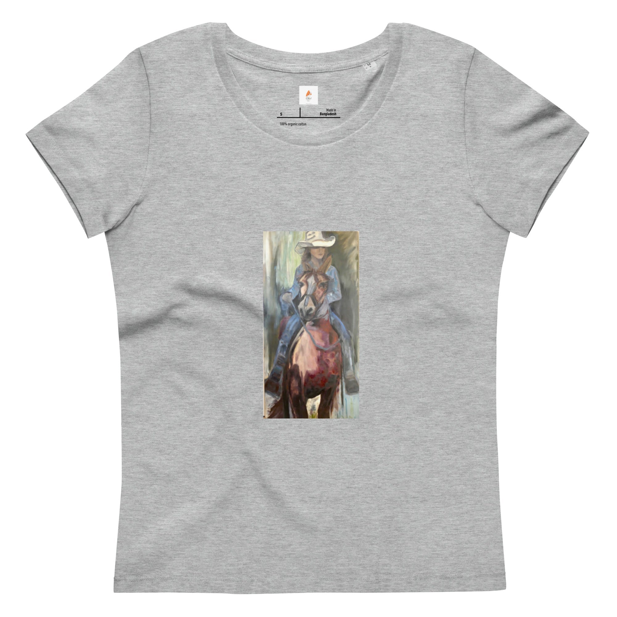 Women's fitted organic cotton tee Go West Cowgirl - FABA Collection