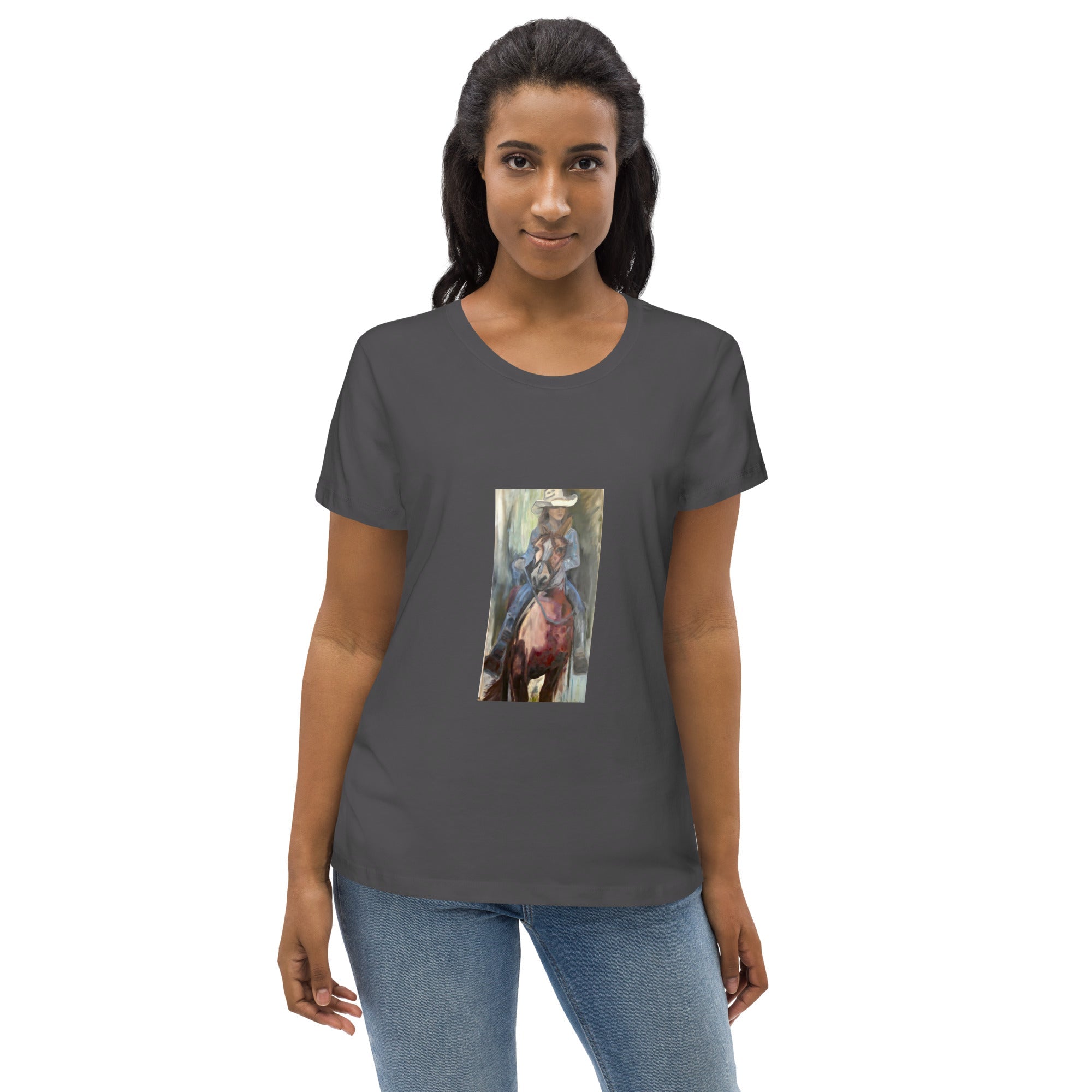 Women's fitted organic cotton tee Go West Cowgirl - FABA Collection