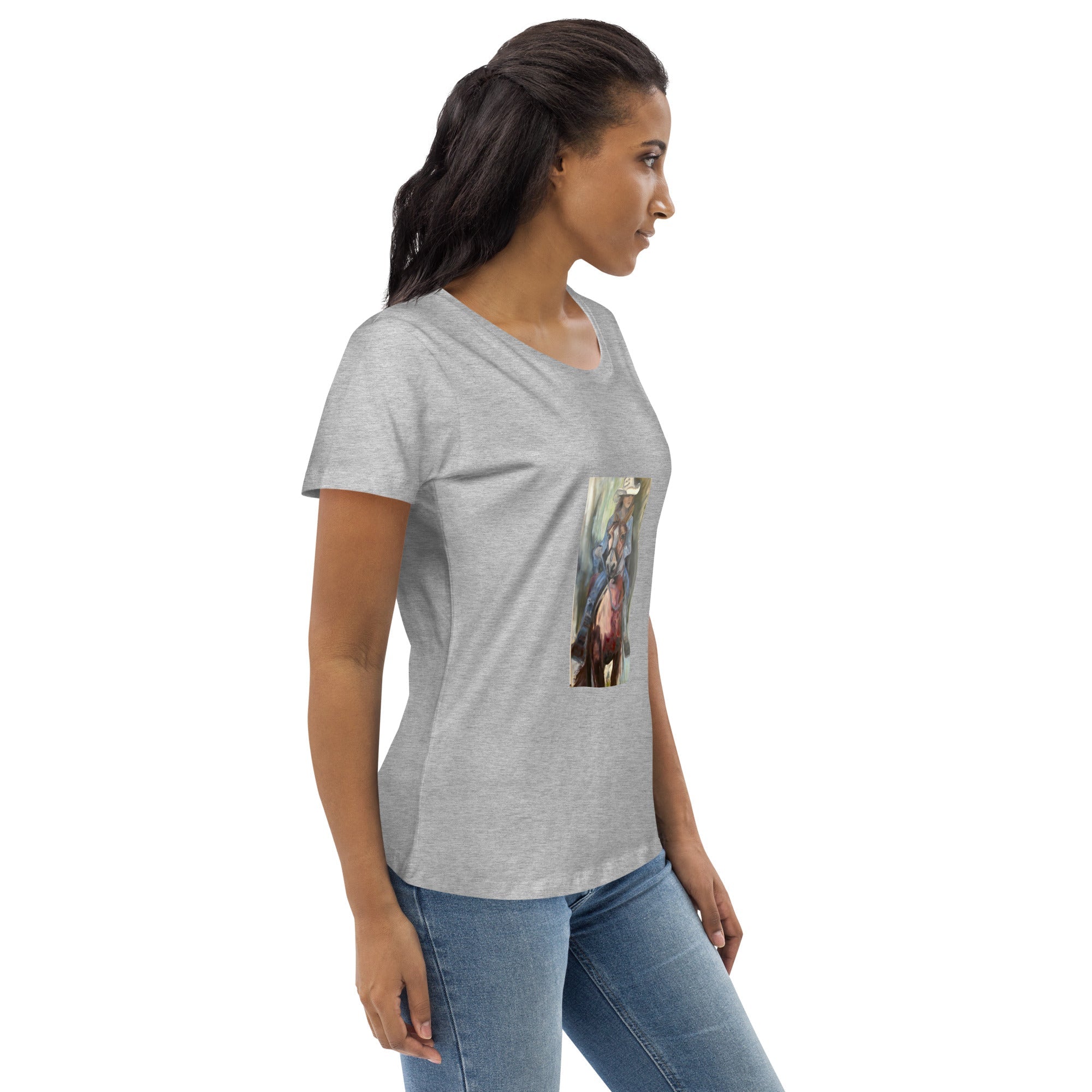 Women's fitted organic cotton tee Go West Cowgirl - FABA Collection