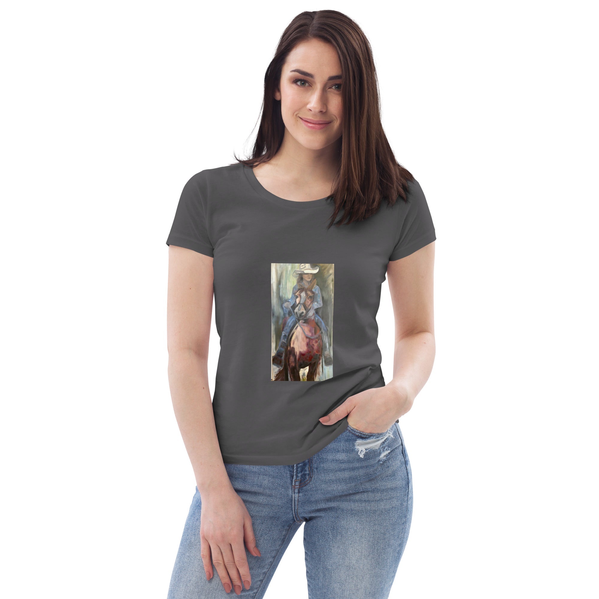 Women's fitted organic cotton tee Go West Cowgirl - FABA Collection