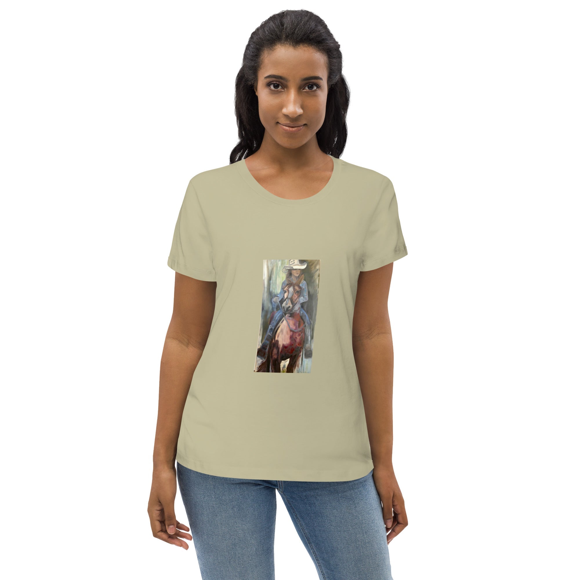 Women's fitted organic cotton tee Go West Cowgirl - FABA Collection