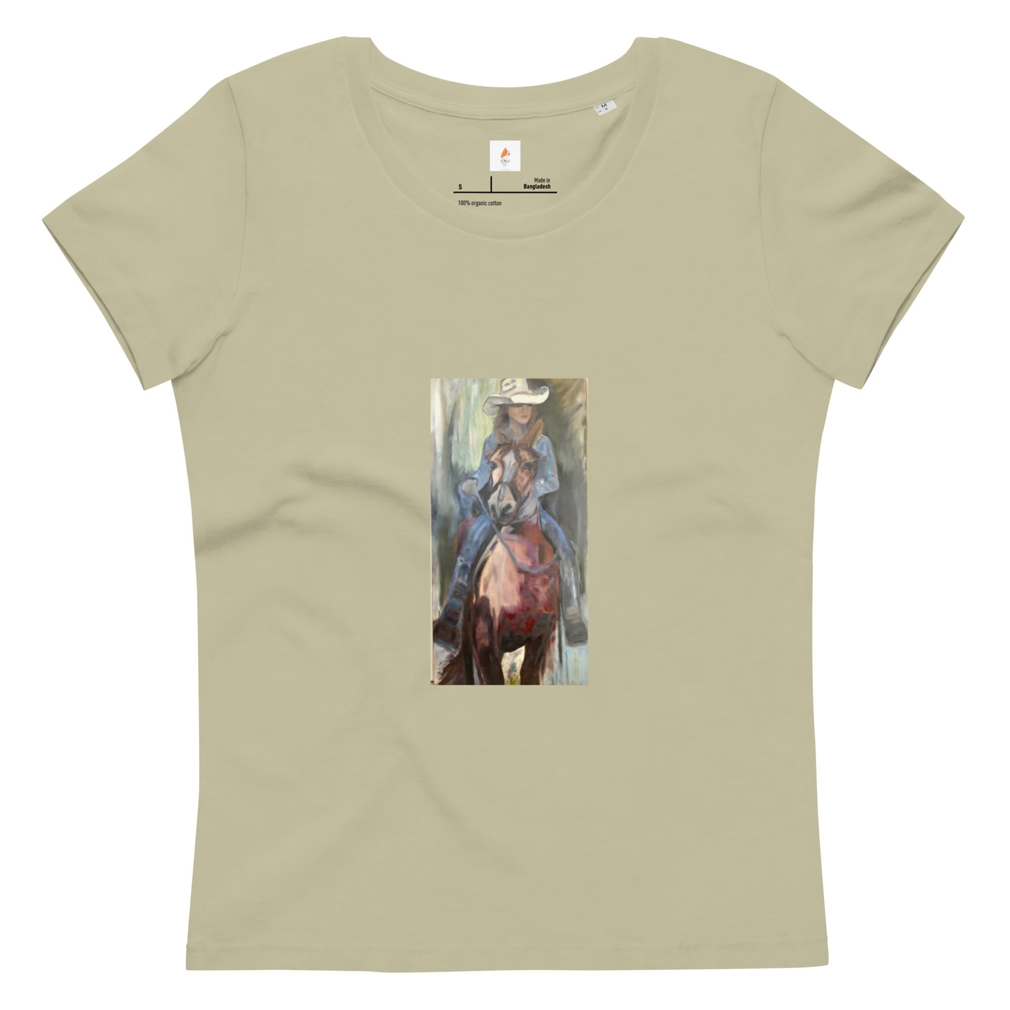 Women's fitted organic cotton tee Go West Cowgirl - FABA Collection