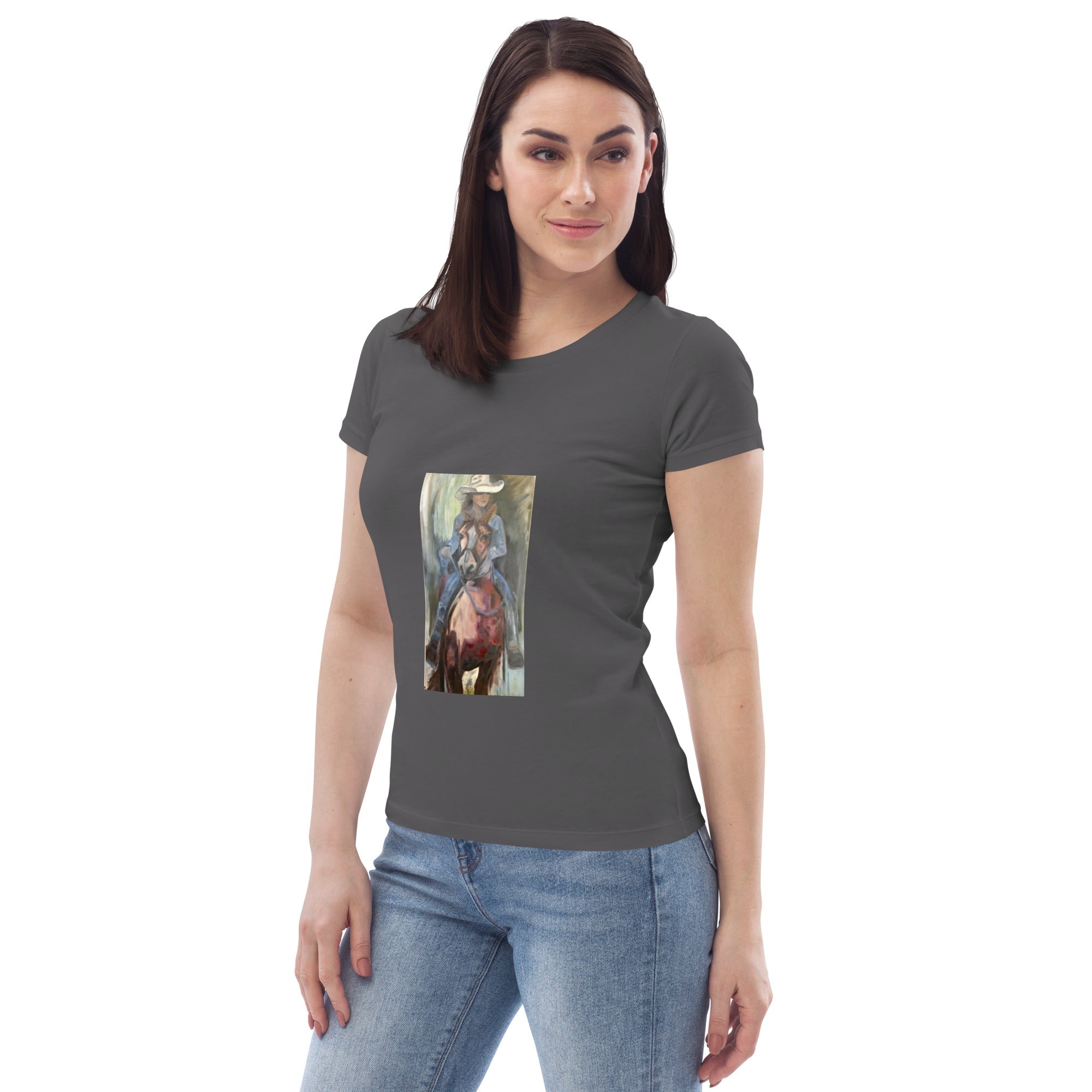 Women's fitted organic cotton tee Go West Cowgirl - FABA Collection