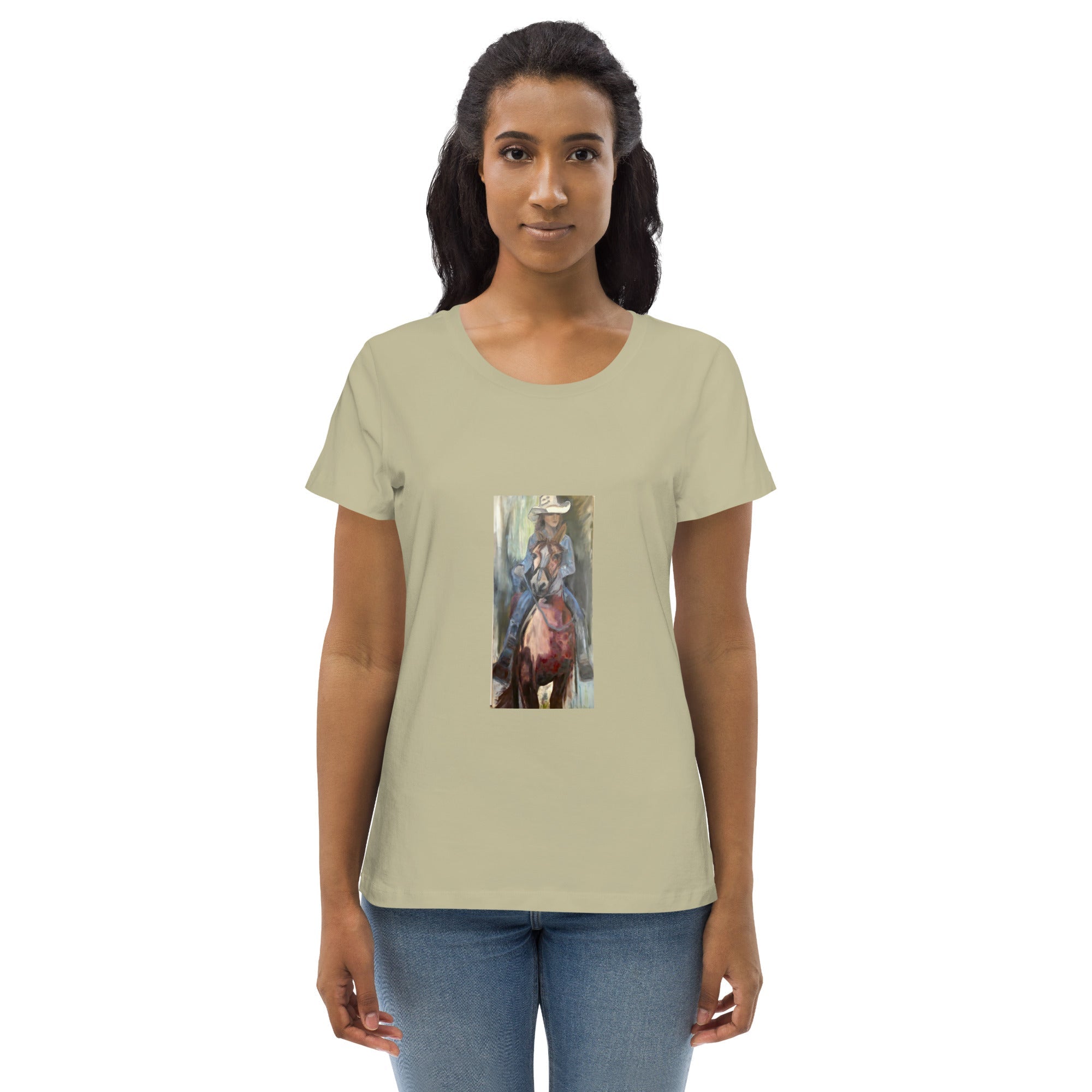 Women's fitted organic cotton tee Go West Cowgirl - FABA Collection