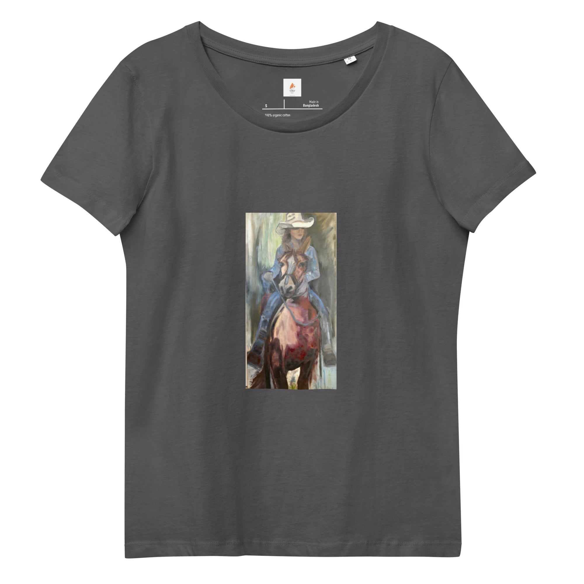 Women's fitted organic cotton tee Go West Cowgirl - FABA Collection