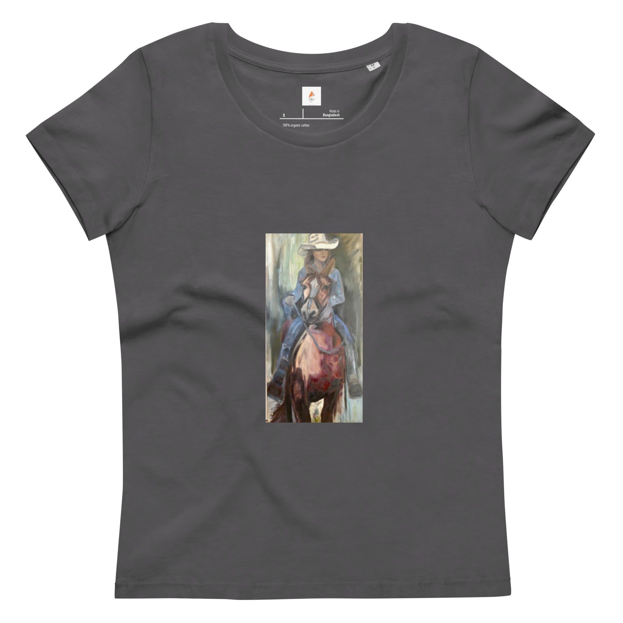 Women's fitted organic cotton tee Go West Cowgirl - FABA Collection