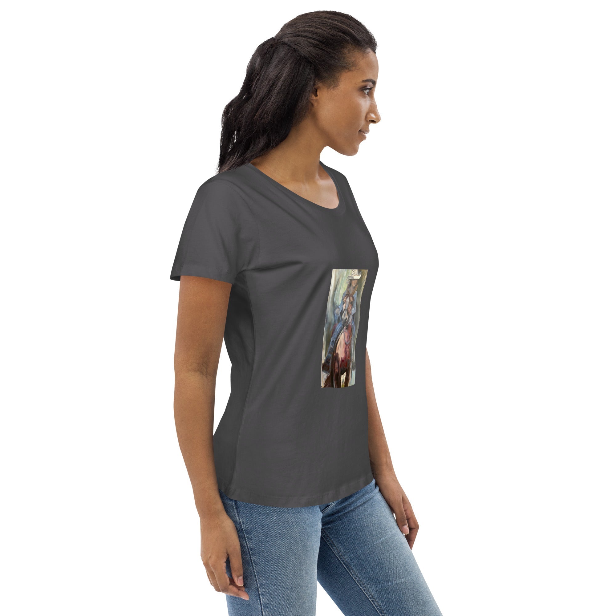 Women's fitted organic cotton tee Go West Cowgirl - FABA Collection