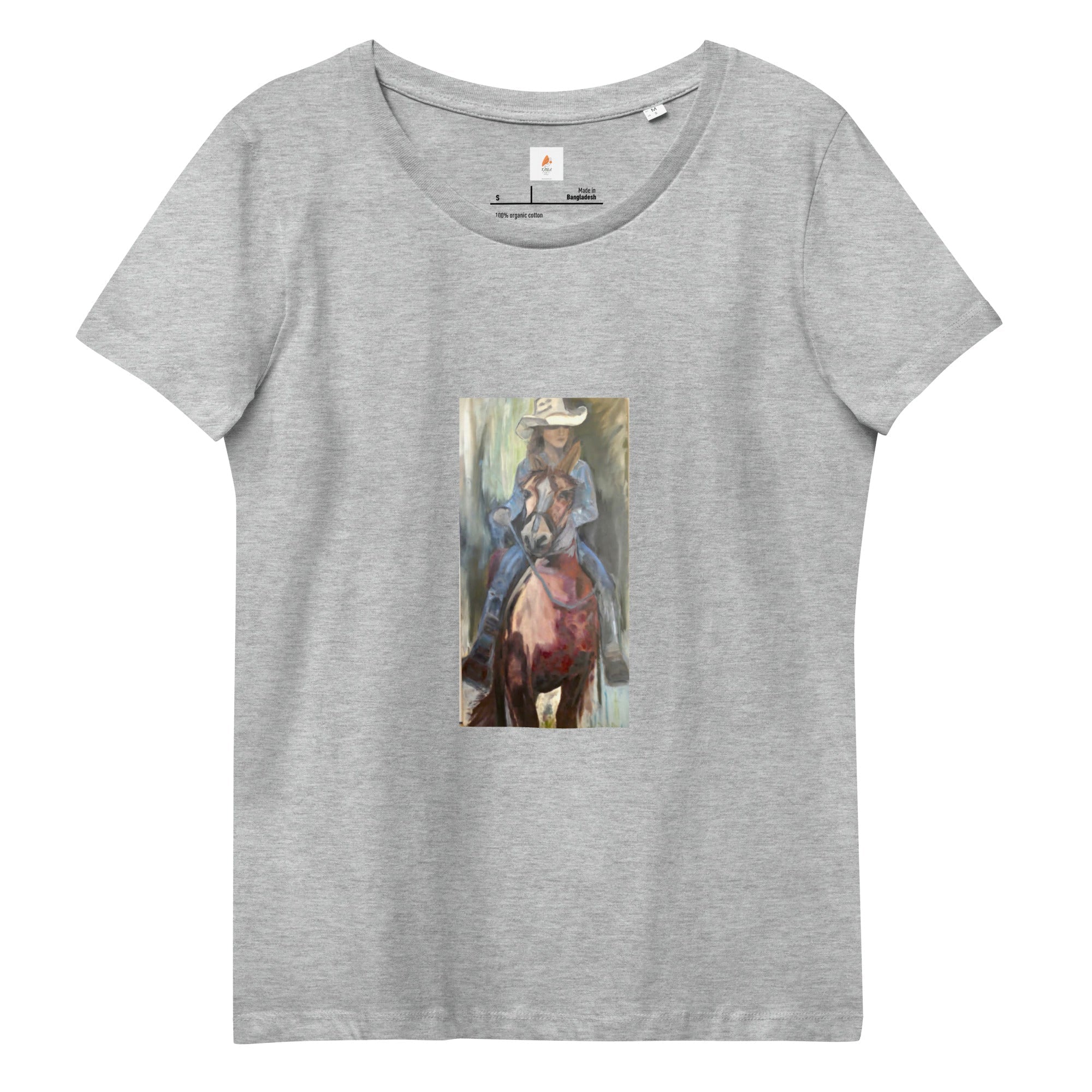 Women's fitted organic cotton tee Go West Cowgirl - FABA Collection