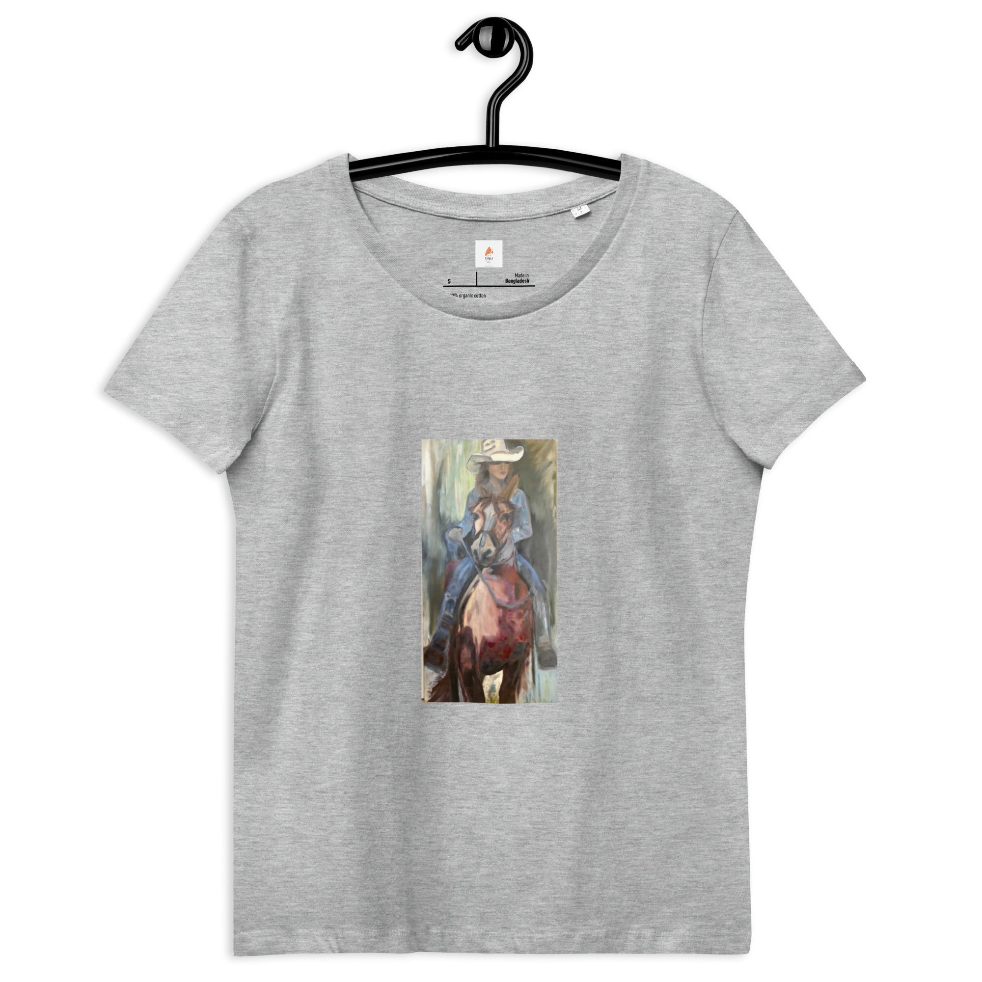 Women's fitted organic cotton tee Go West Cowgirl - FABA Collection