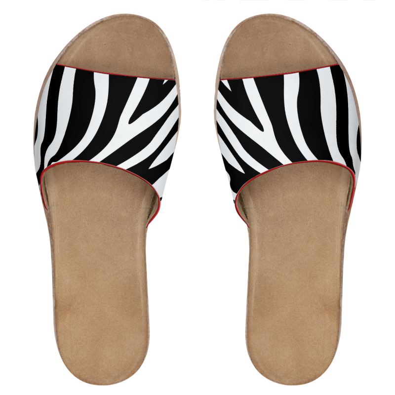 Women's Leather Sliders Zebra - FABA Collection