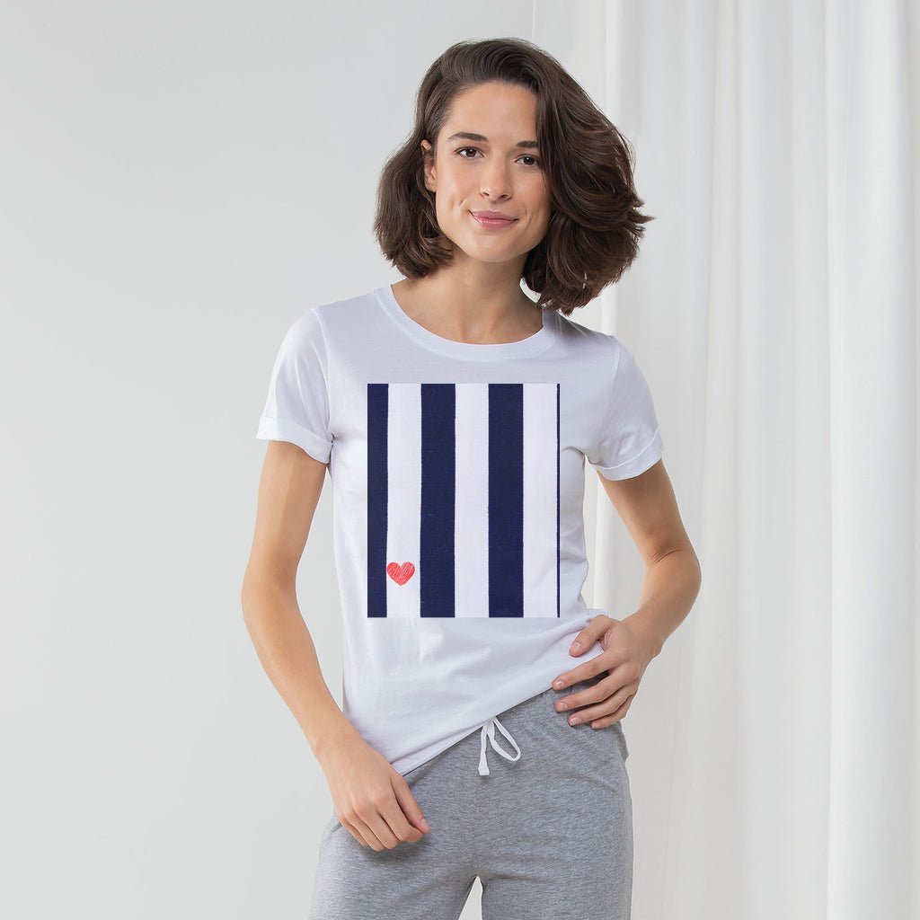 Women's Long Pant Pajama Set RED HEART & STRIPES - FABA Collection