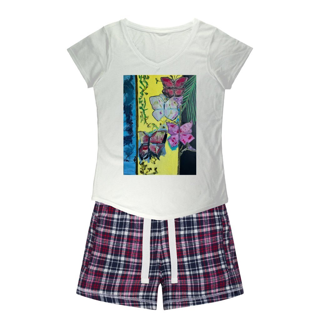Women's Sleepy Tee and Flannel Short Les Papillons - FABA Collection